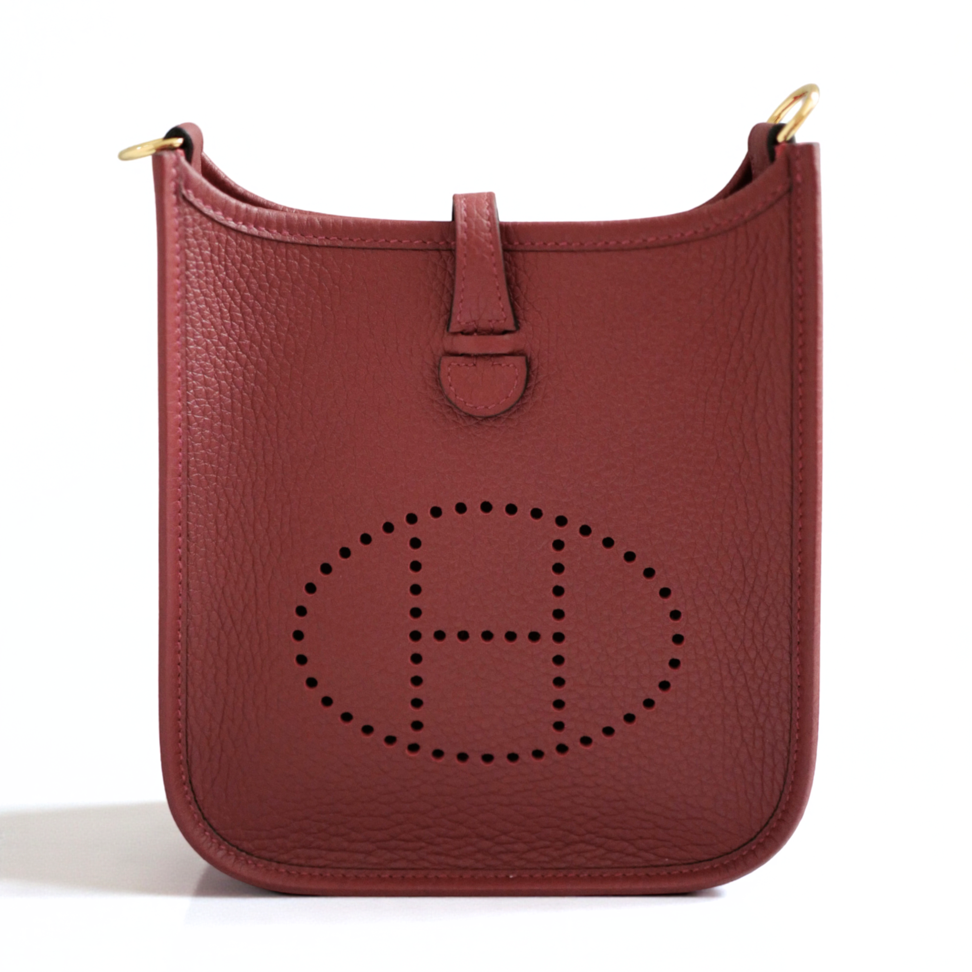 Hermès Mini Evelyne TPM Bag in Rouge H Clemence Leather with Gold Hardware