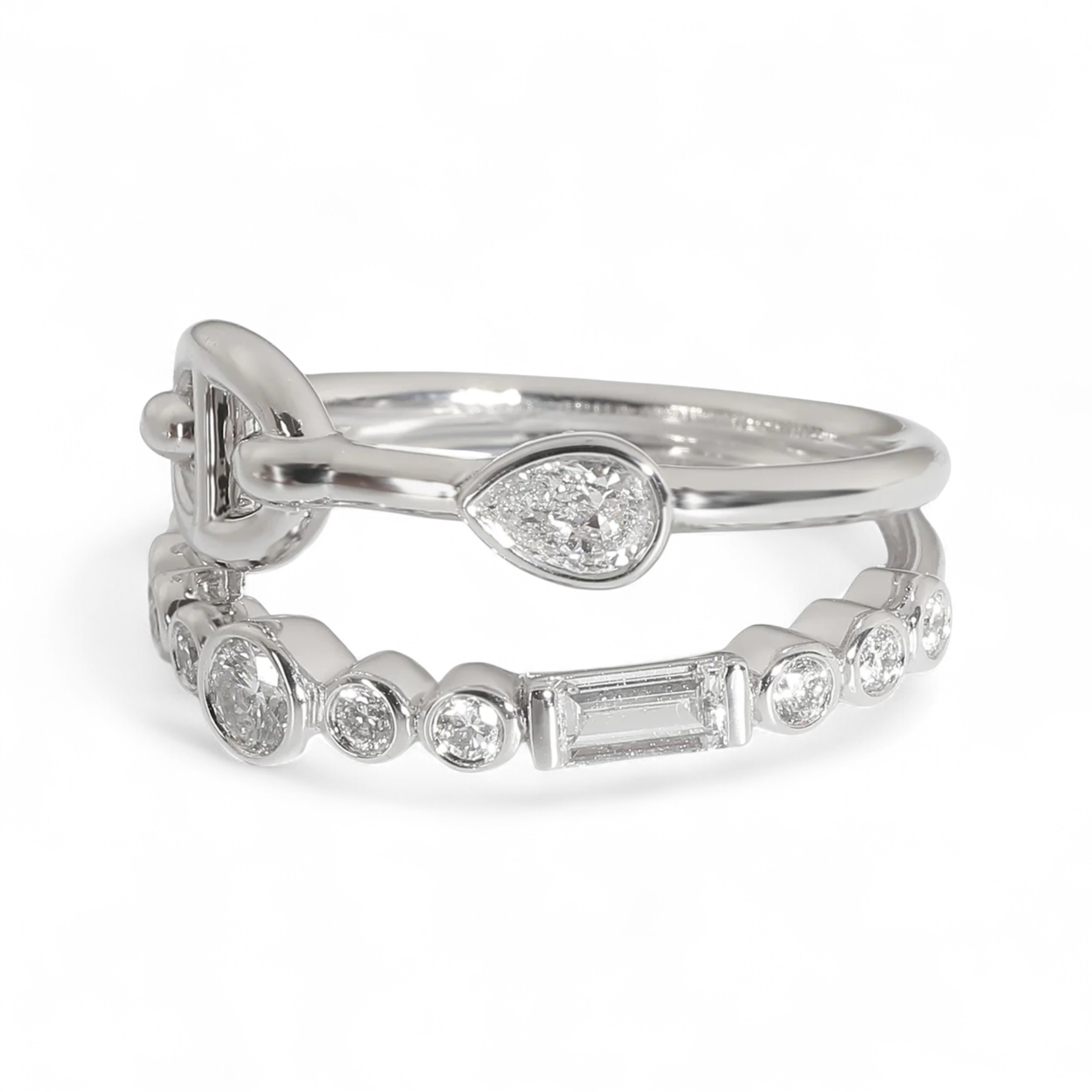 Hermès Chaine d’Ancre Chaos Fancy Ring in White Gold with Diamonds Sans Coloris Size 53