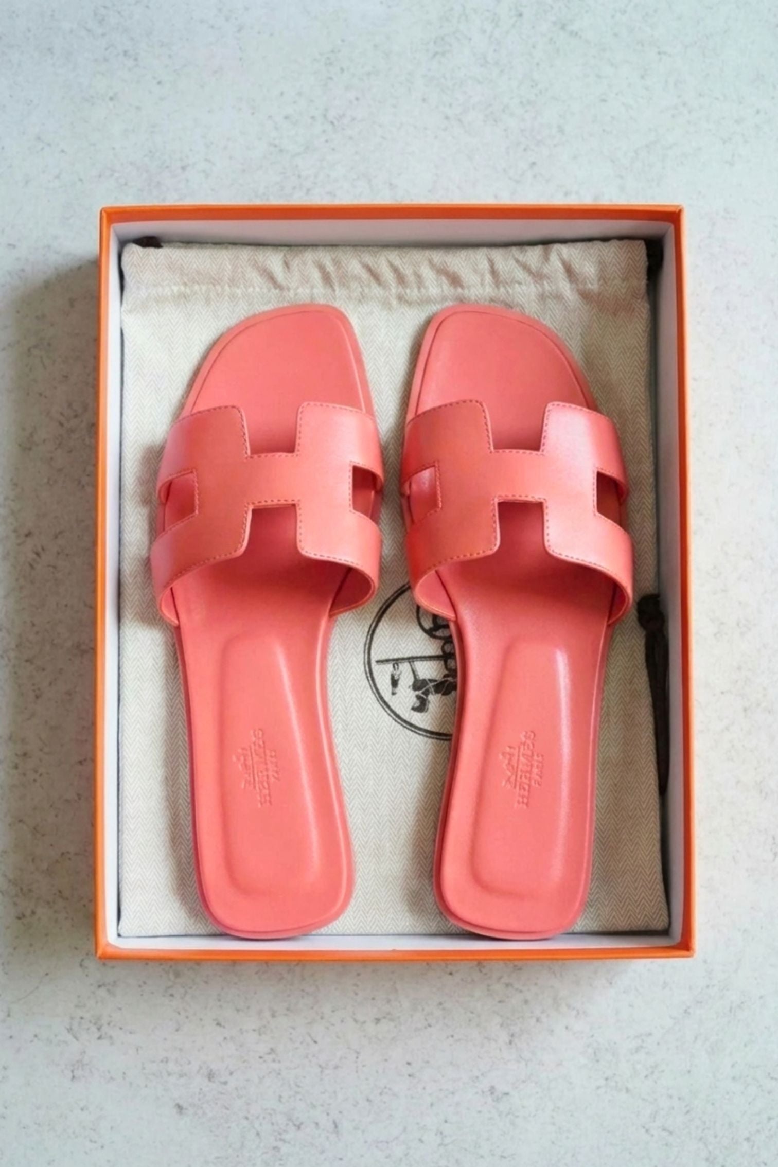 Hermès Oran Sandal Rouge Tomette Calfskin Leather Size 38.5