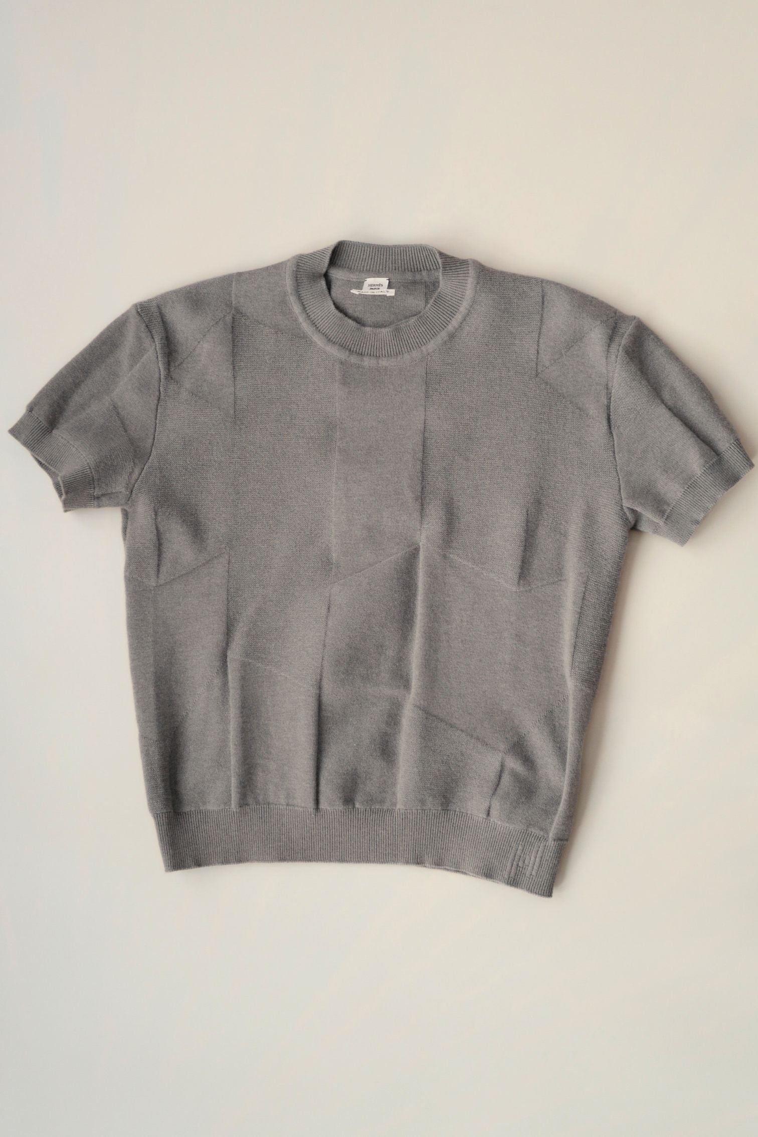 Hermès H Voyage Short Sleeve Sweater Étoupe Virgin Wool Size 34
