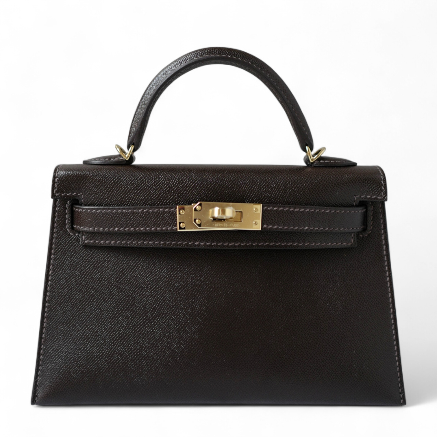 Hermès Mini Kelly 20 Bag in Bai Brun Veau Madame Leather with Permabrass Hardware K Stamp