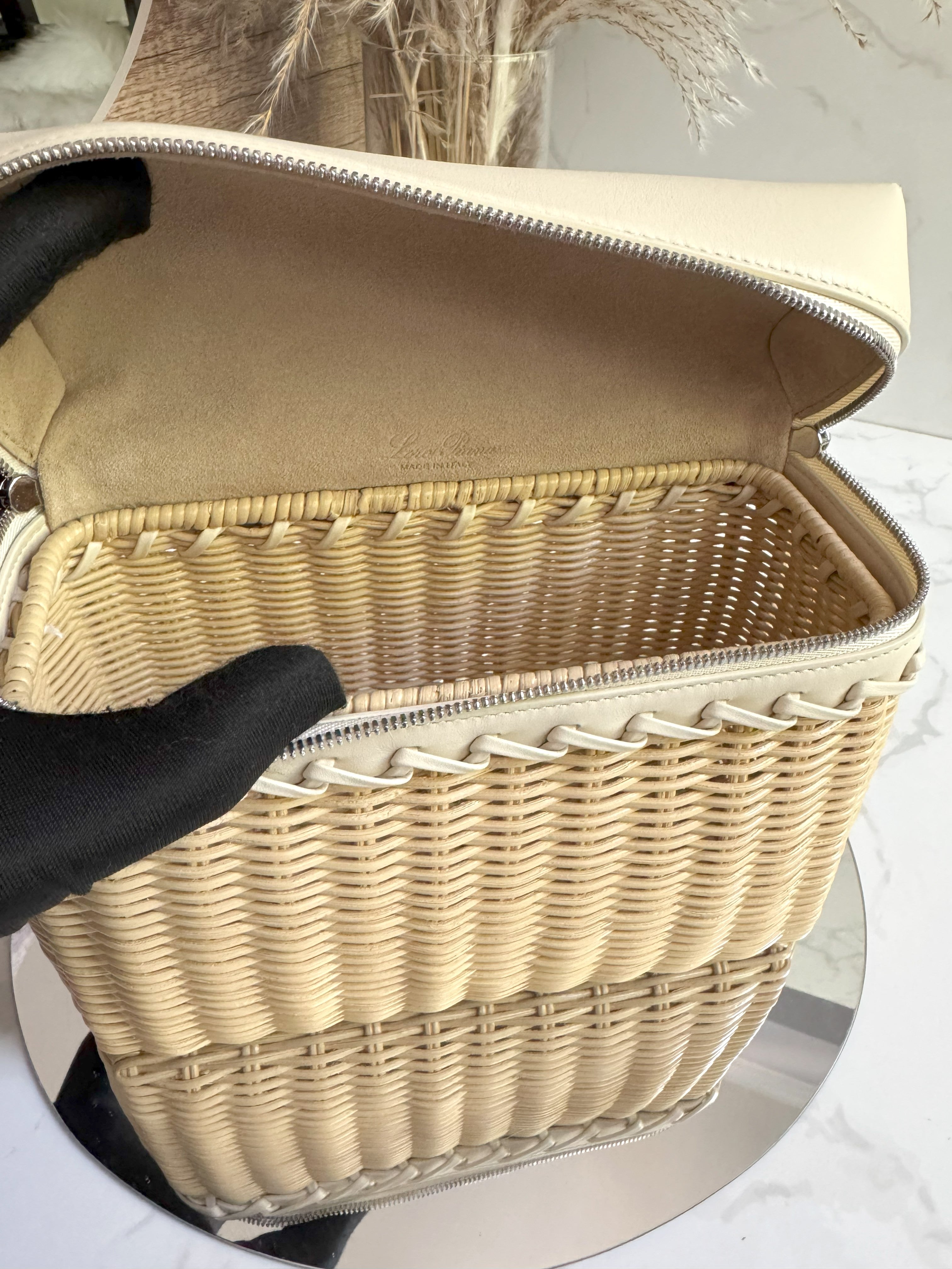 BNIB Loro Piana Extra Pocket L19 North-South Wicker Bag With Crossbody Strap