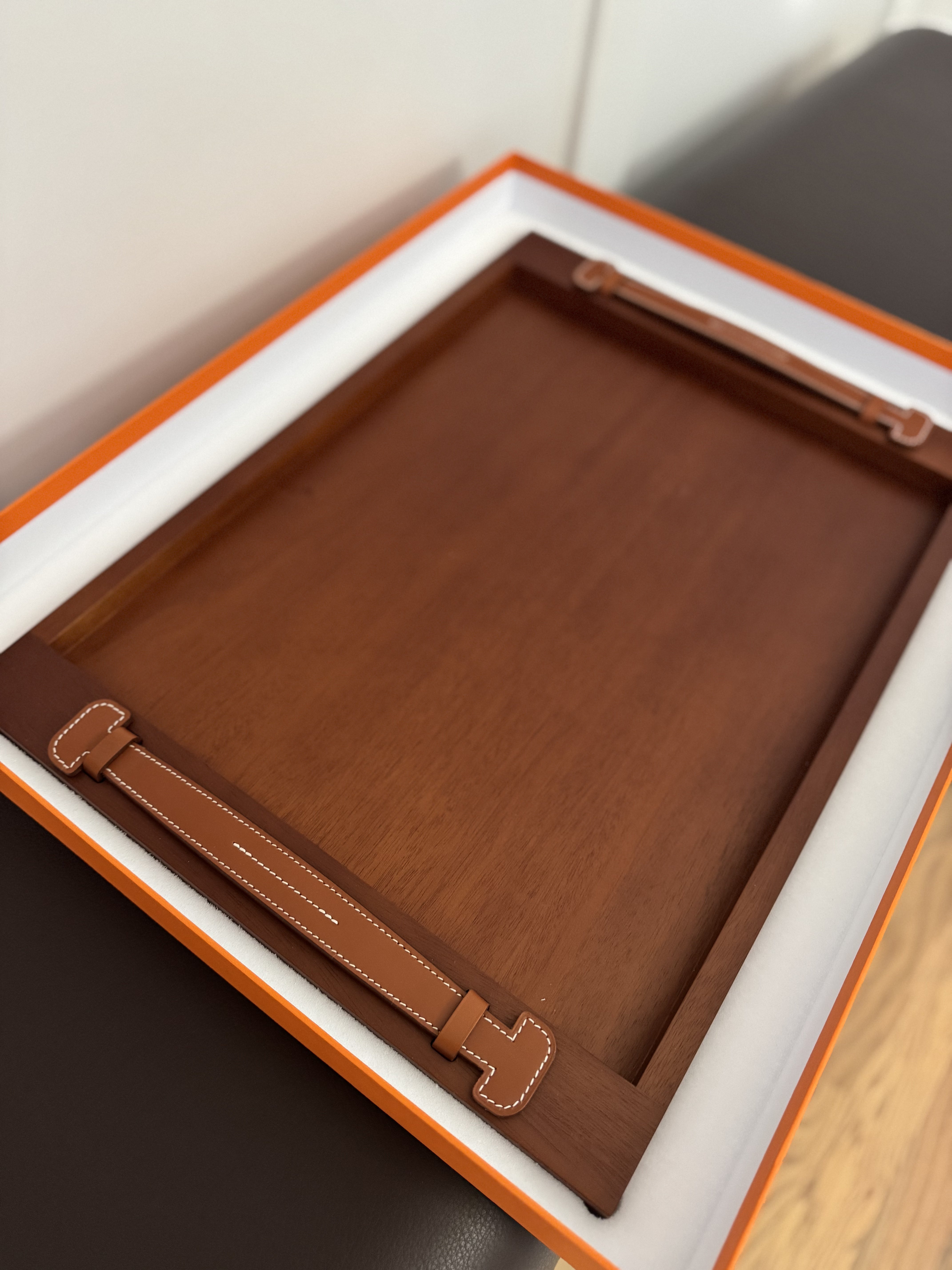 New Hermes Etriviere Tray in solid natural mahogany/ brique