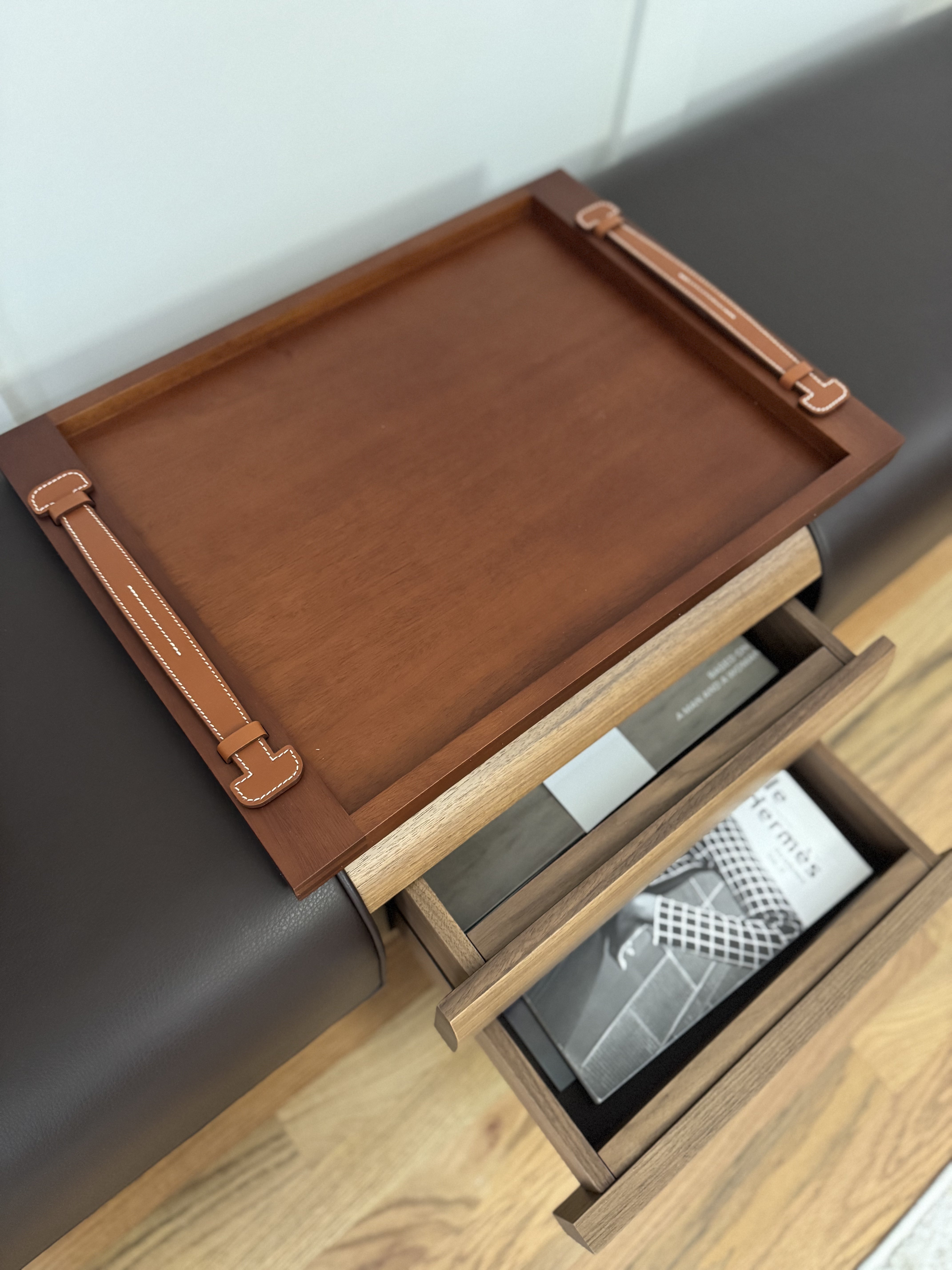 New Hermes Etriviere Tray in solid natural mahogany/ brique