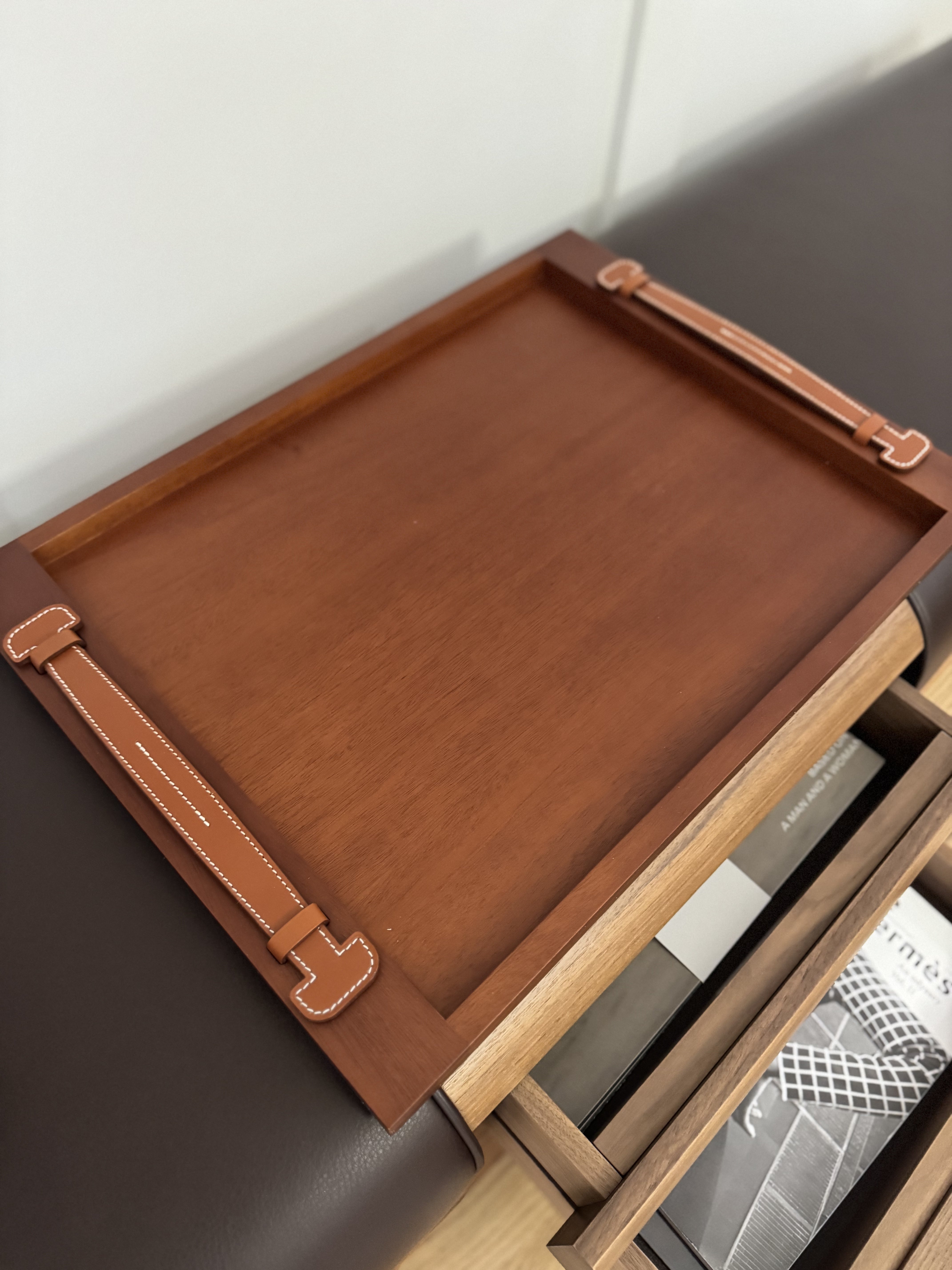 New Hermes Etriviere Tray in solid natural mahogany/ brique