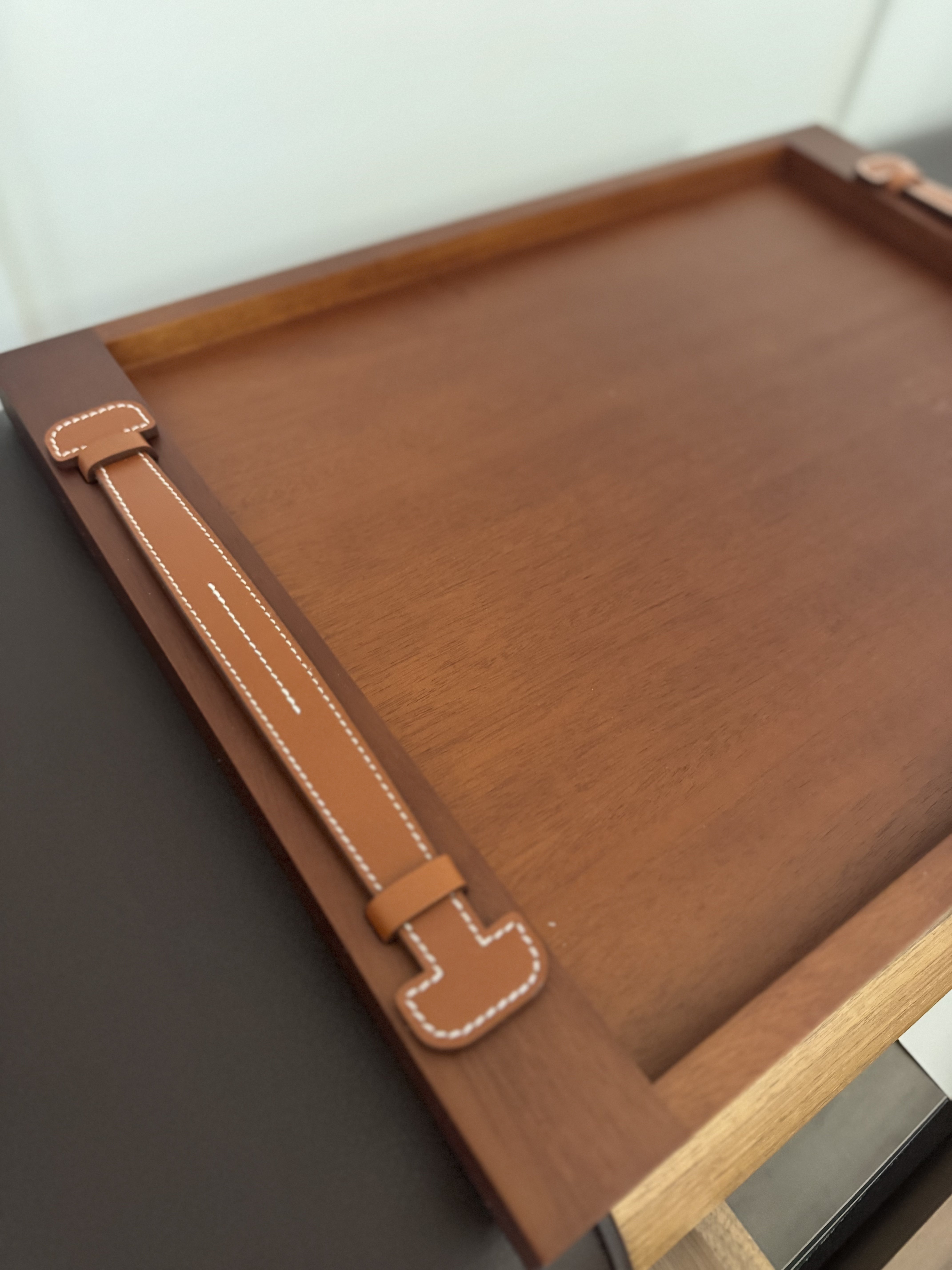 New Hermes Etriviere Tray in solid natural mahogany/ brique