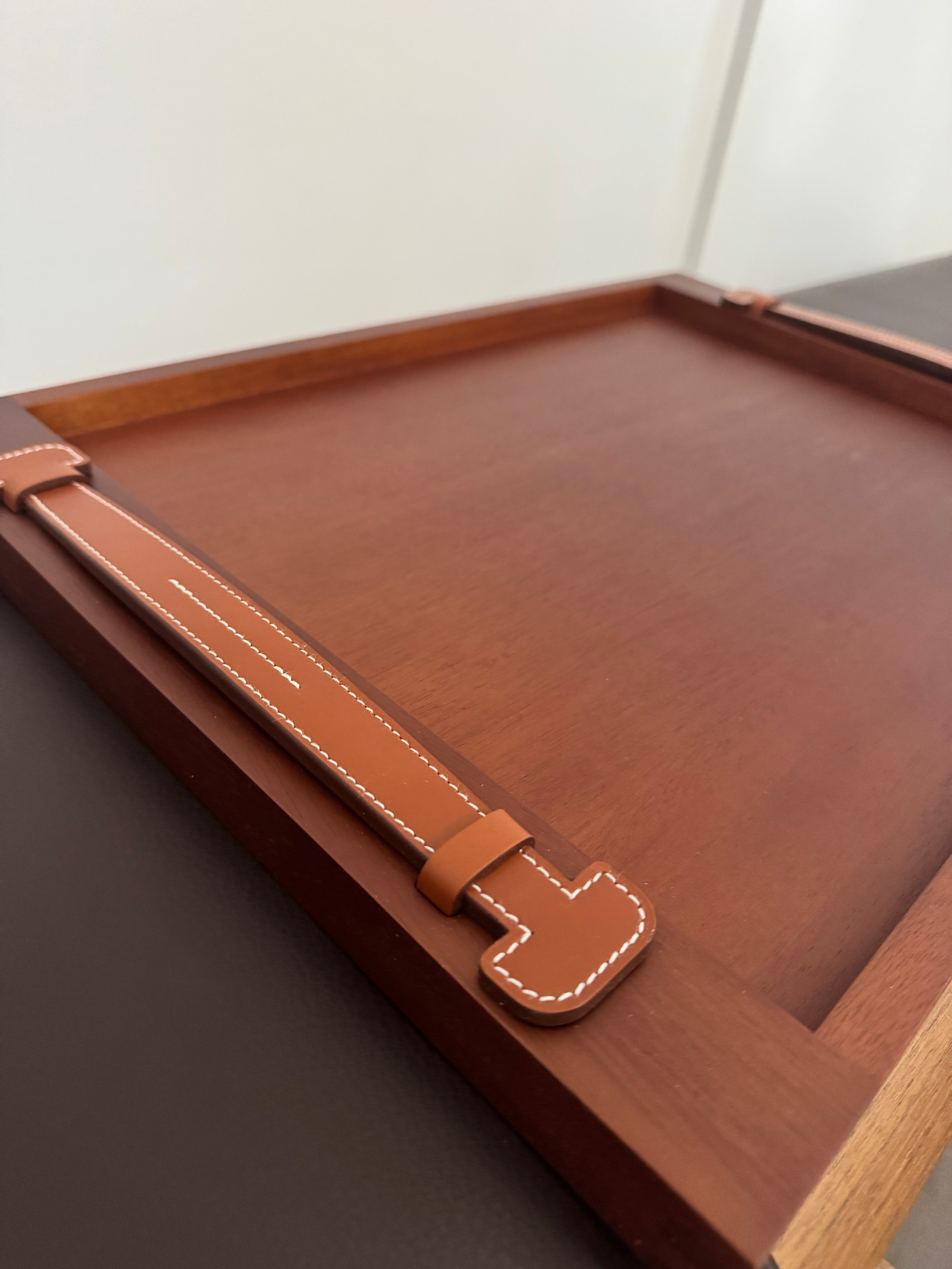 New Hermes Etriviere Tray in solid natural mahogany/ brique