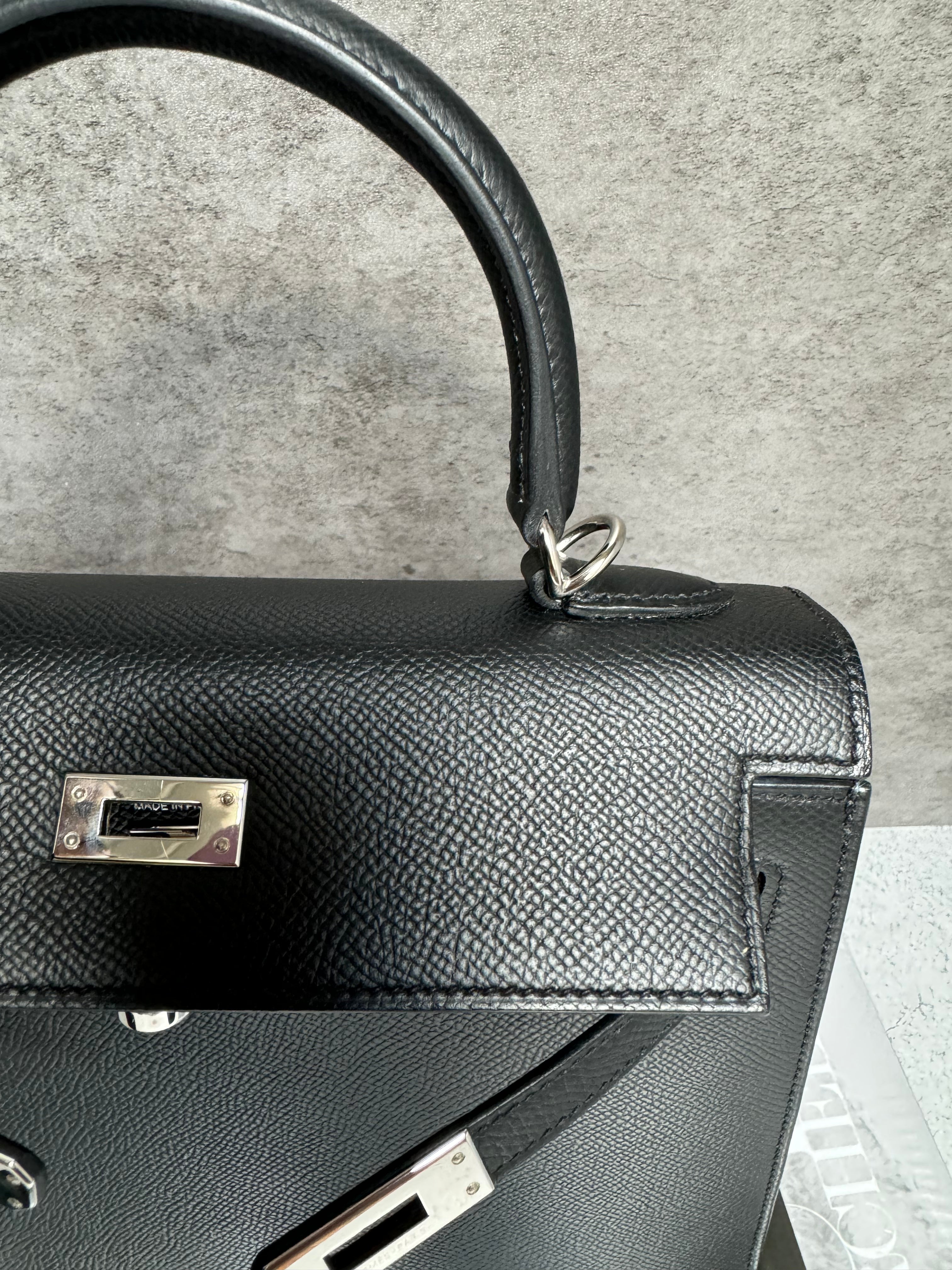 NEW Hermes Kelly 25 Black Epsom Sellier Palladium HW Complete Receipt 2022