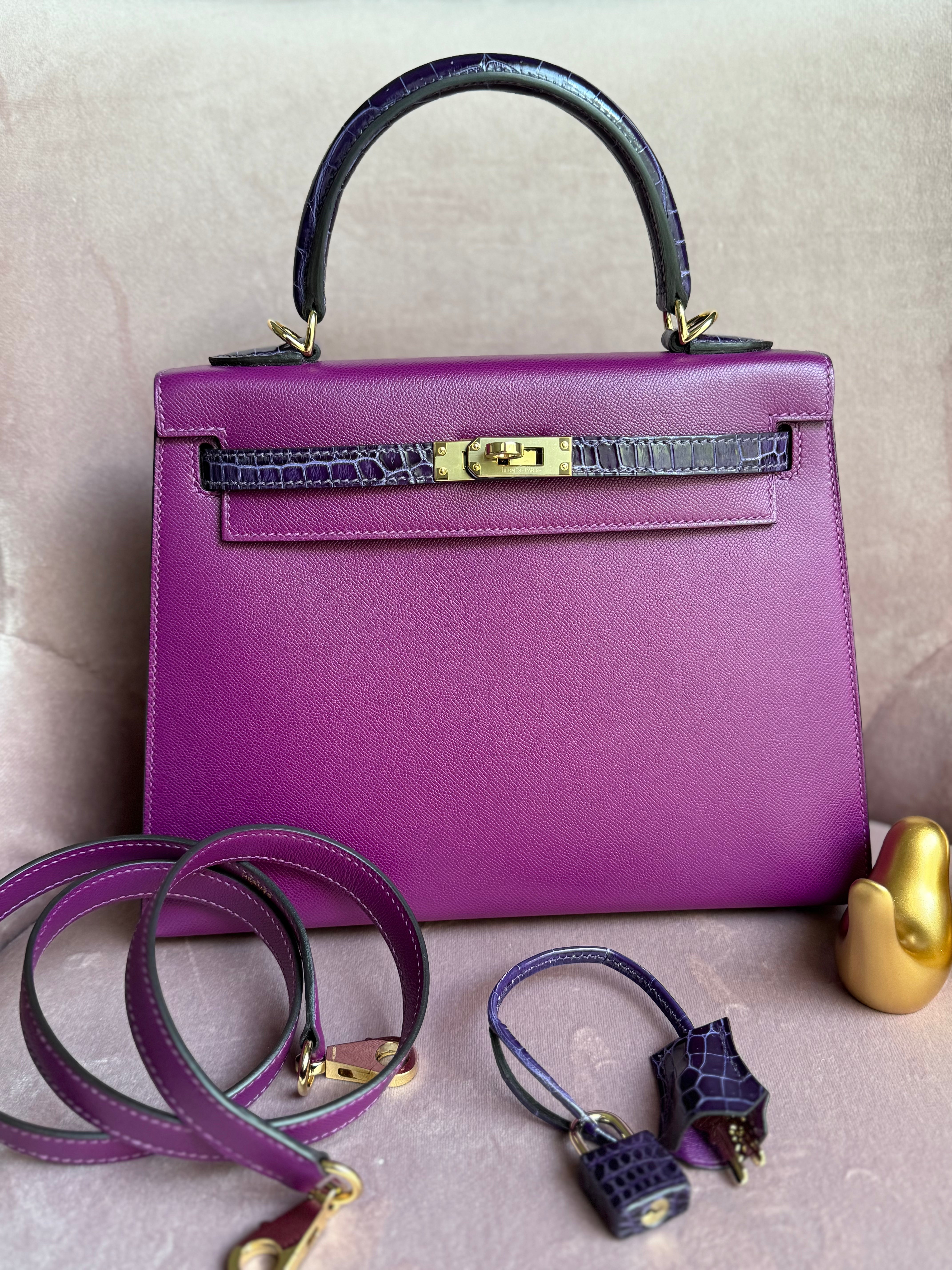 Hermes Kelly 25 Touch Anemone/amethyst Purple Shiny Niloticus Sellier Gold HW