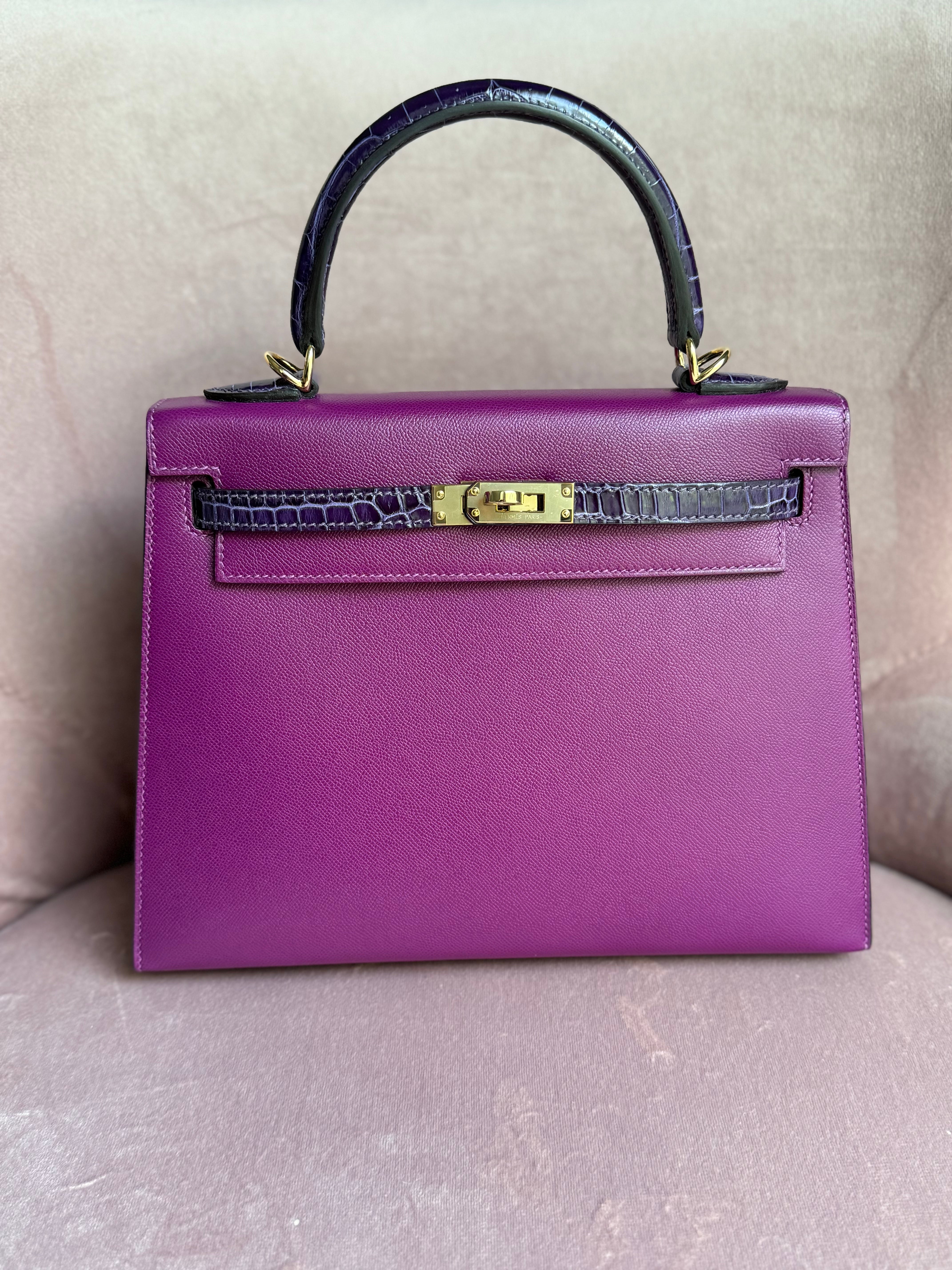 Hermes Kelly 25 Touch Anemone/amethyst Purple Shiny Niloticus Sellier Gold HW