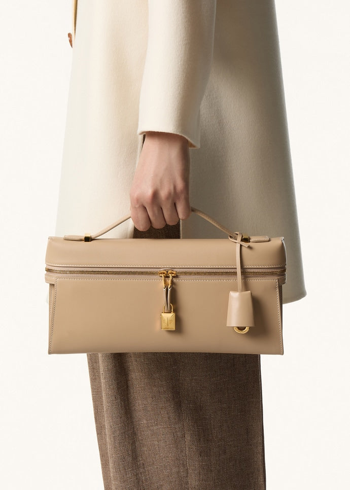 Loro Piana Extra Clutch L29 Light Mastic Calfskin with Sun Gold Hardware