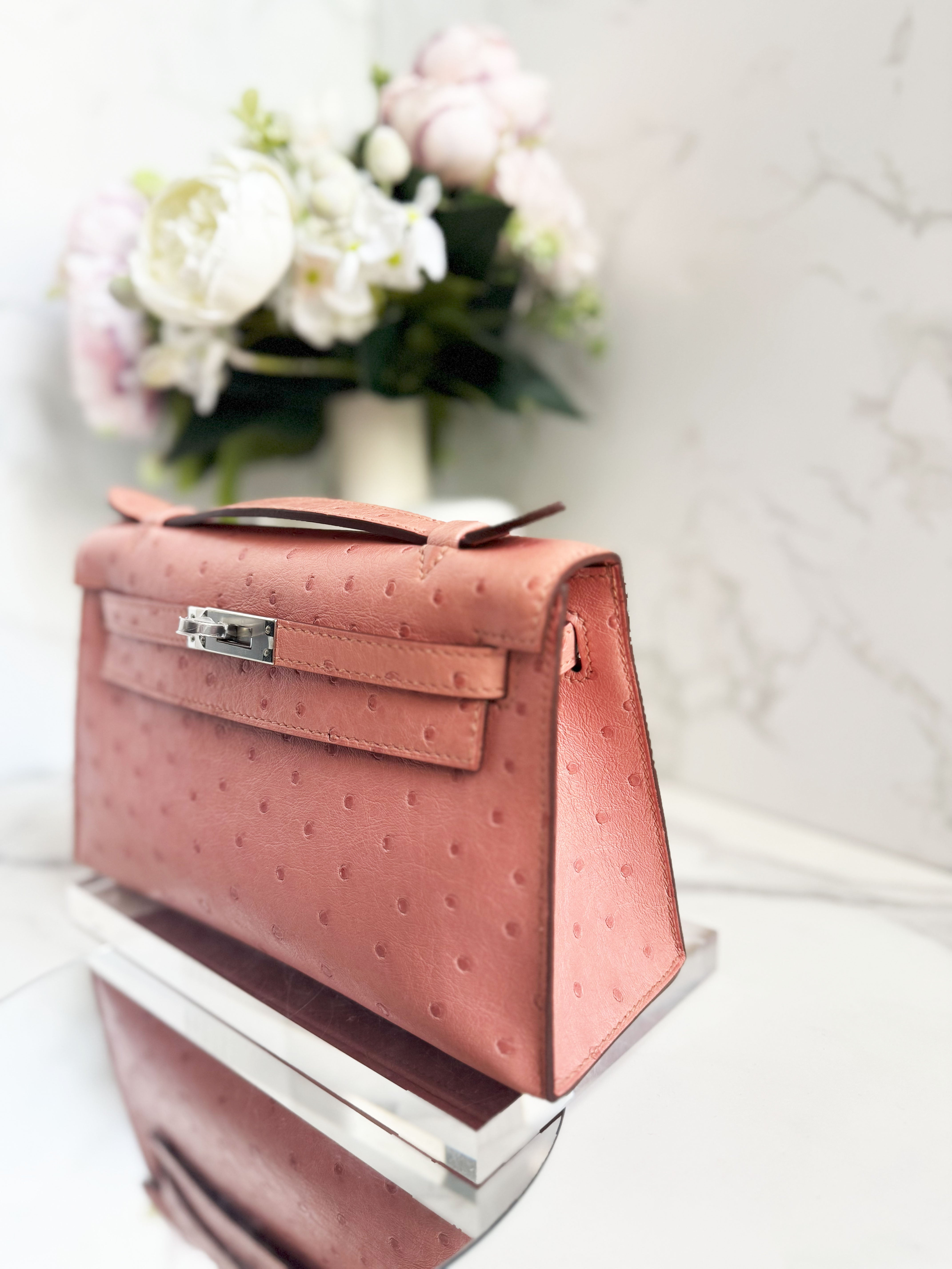 BNIB Hermès Kelly Pochette Clutch Terre Cuite Ostrich with Palladium Hardware
