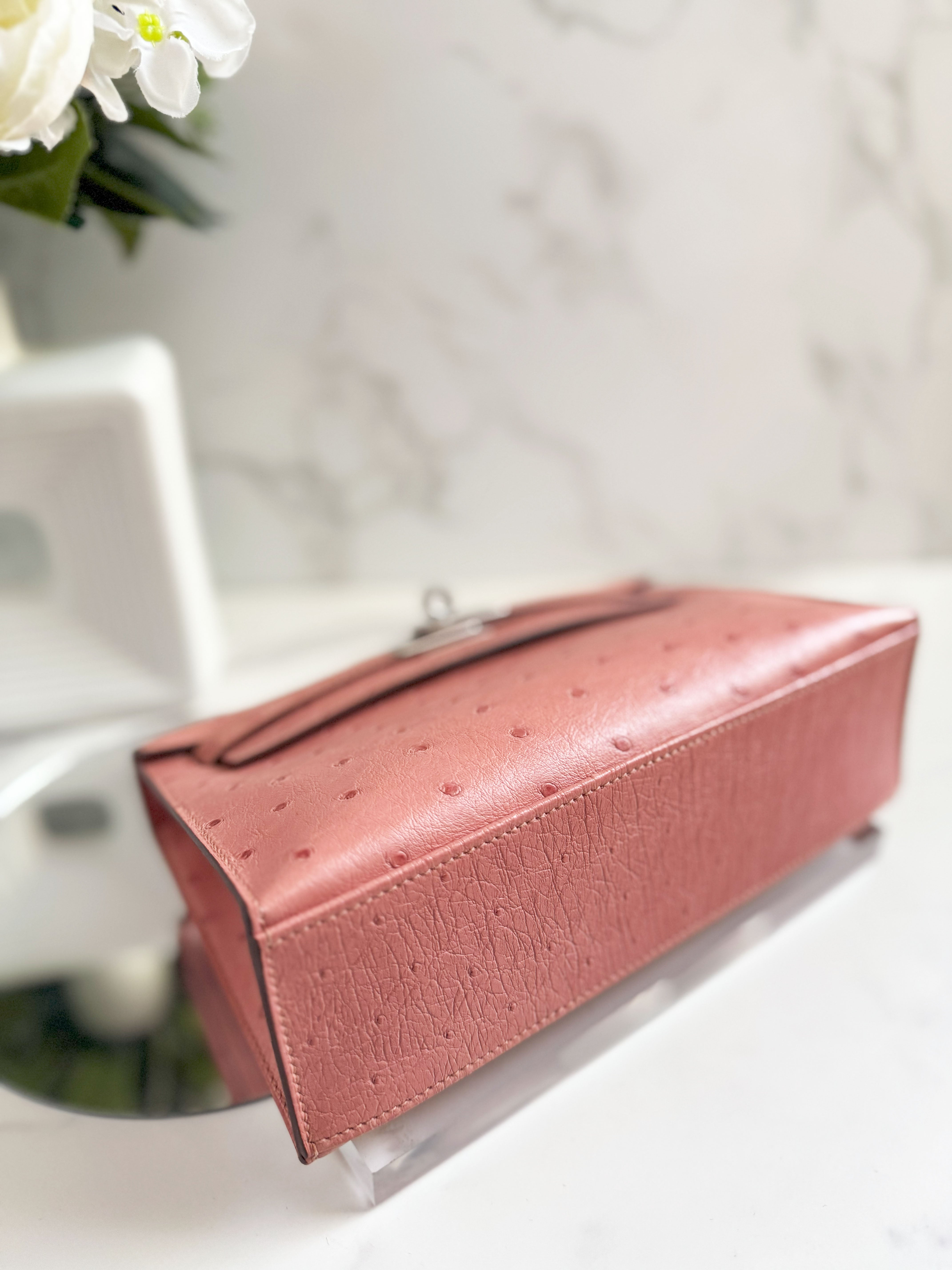 BNIB Hermès Kelly Pochette Clutch Terre Cuite Ostrich with Palladium Hardware