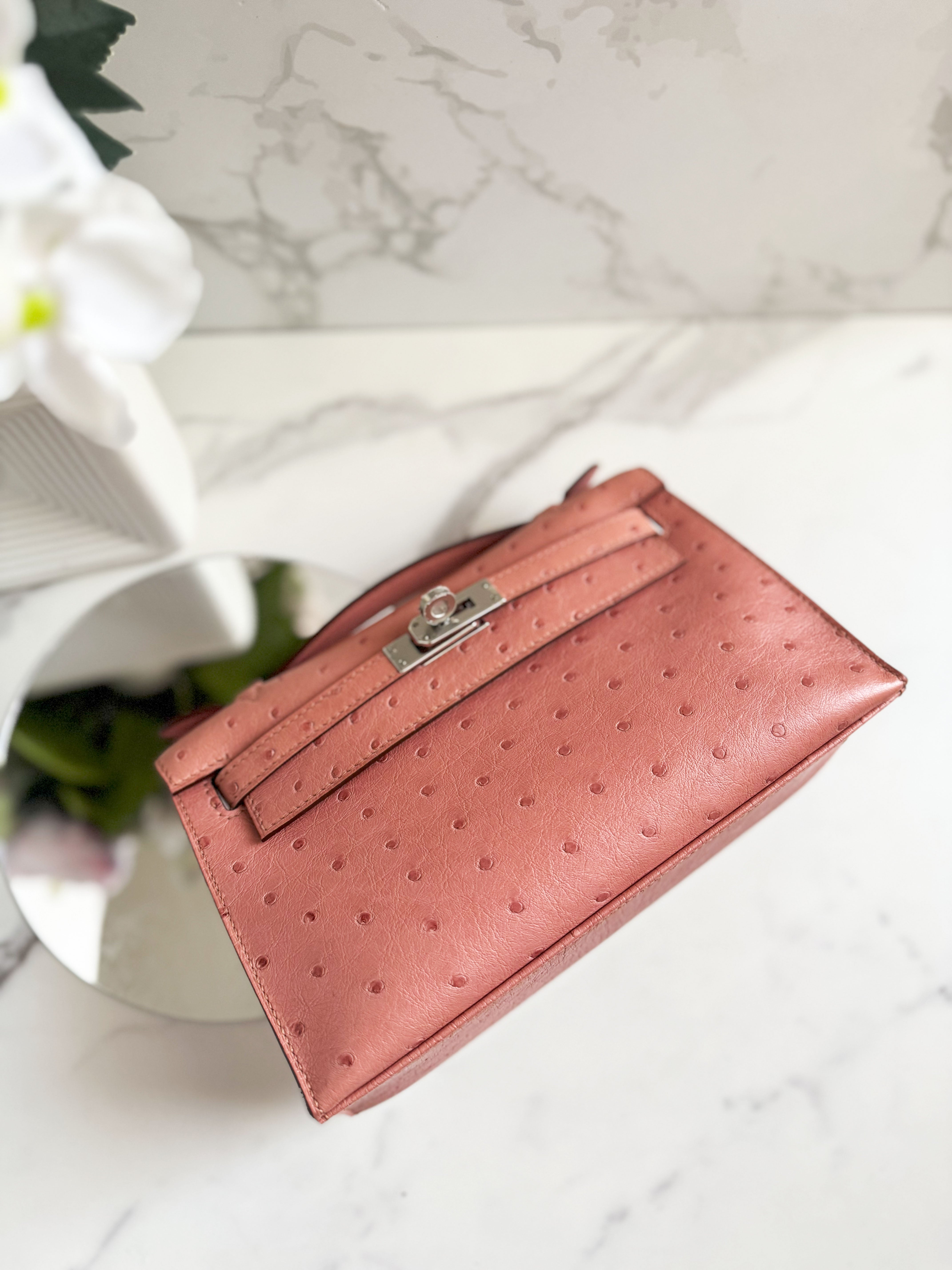 BNIB Hermès Kelly Pochette Clutch Terre Cuite Ostrich with Palladium Hardware