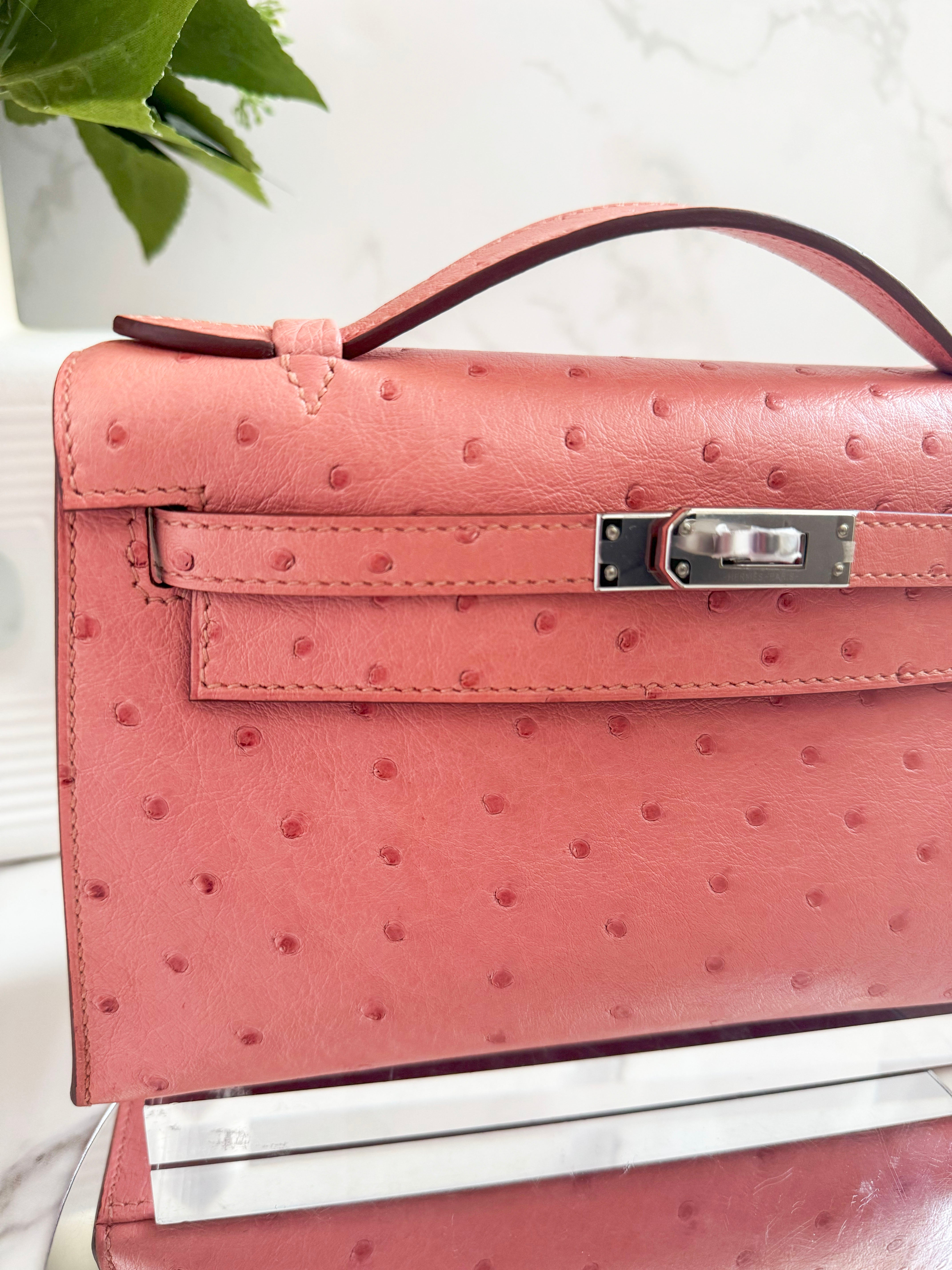 BNIB Hermès Kelly Pochette Clutch Terre Cuite Ostrich with Palladium Hardware