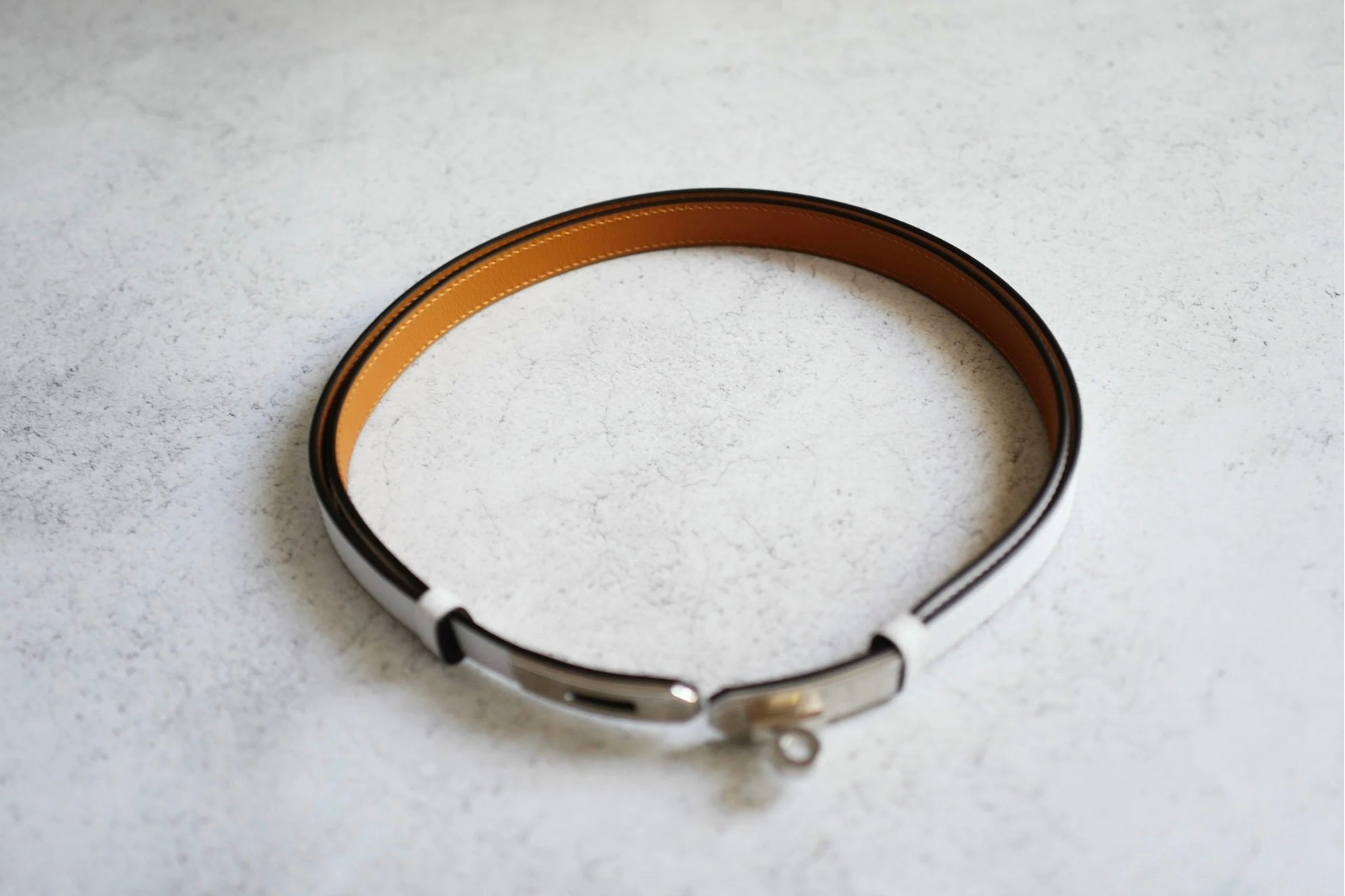 Hermès Kelly 18 Belt White Epsom Calfskin PHW