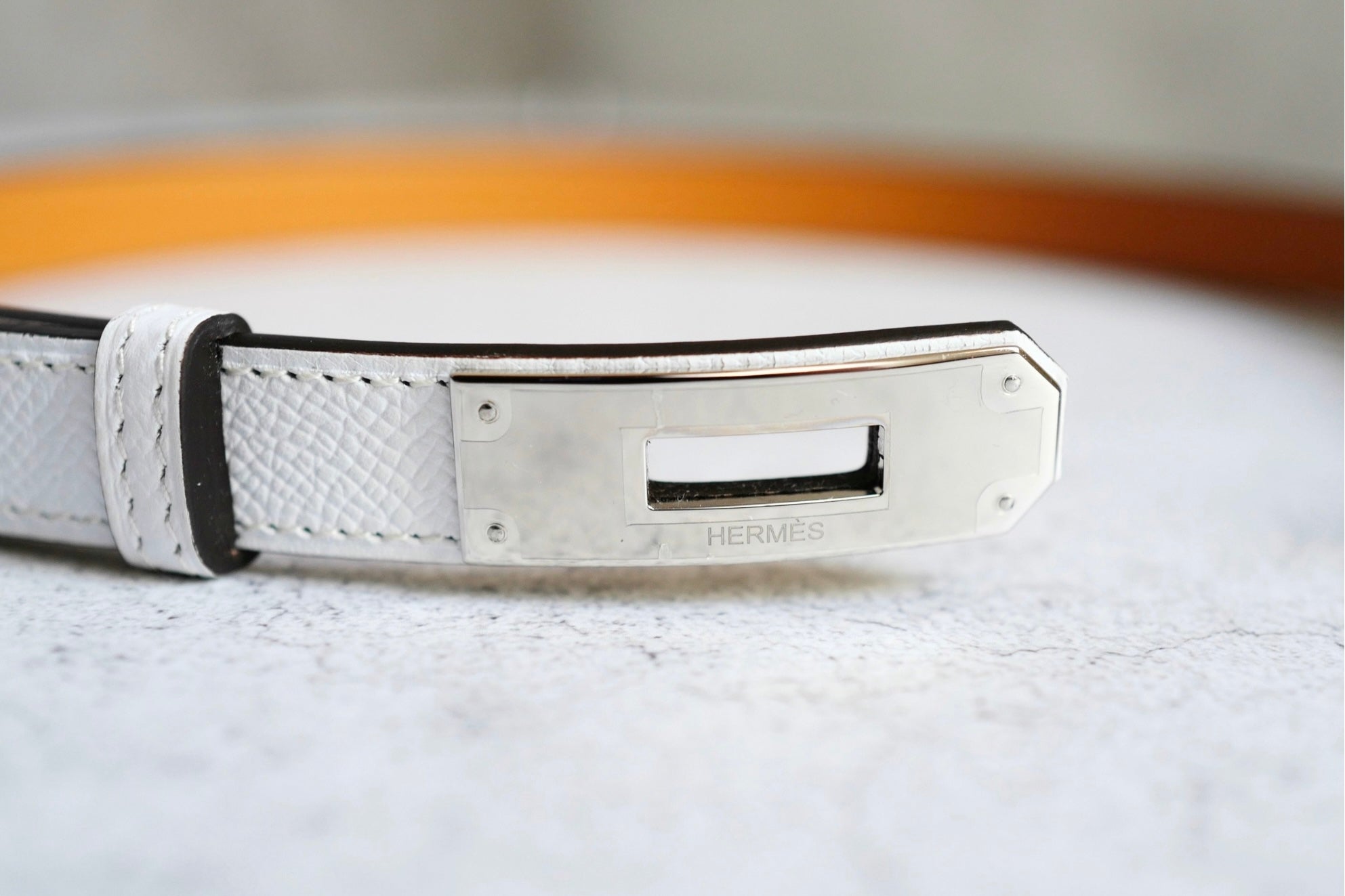 Hermès Kelly 18 Belt White Epsom Calfskin PHW