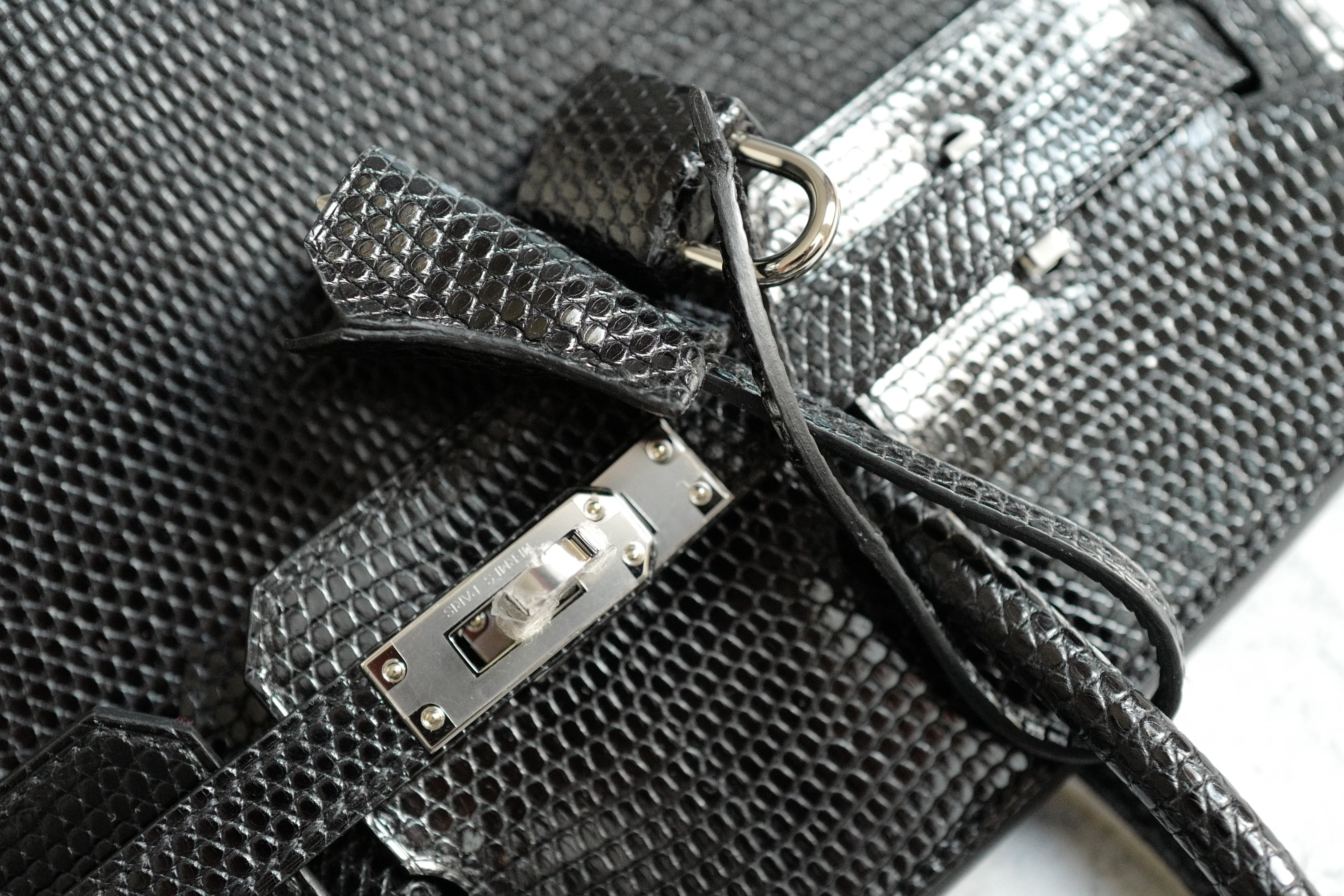 Hermès Birkin 25 Black Lizard Lisse with Palladium Hardware K