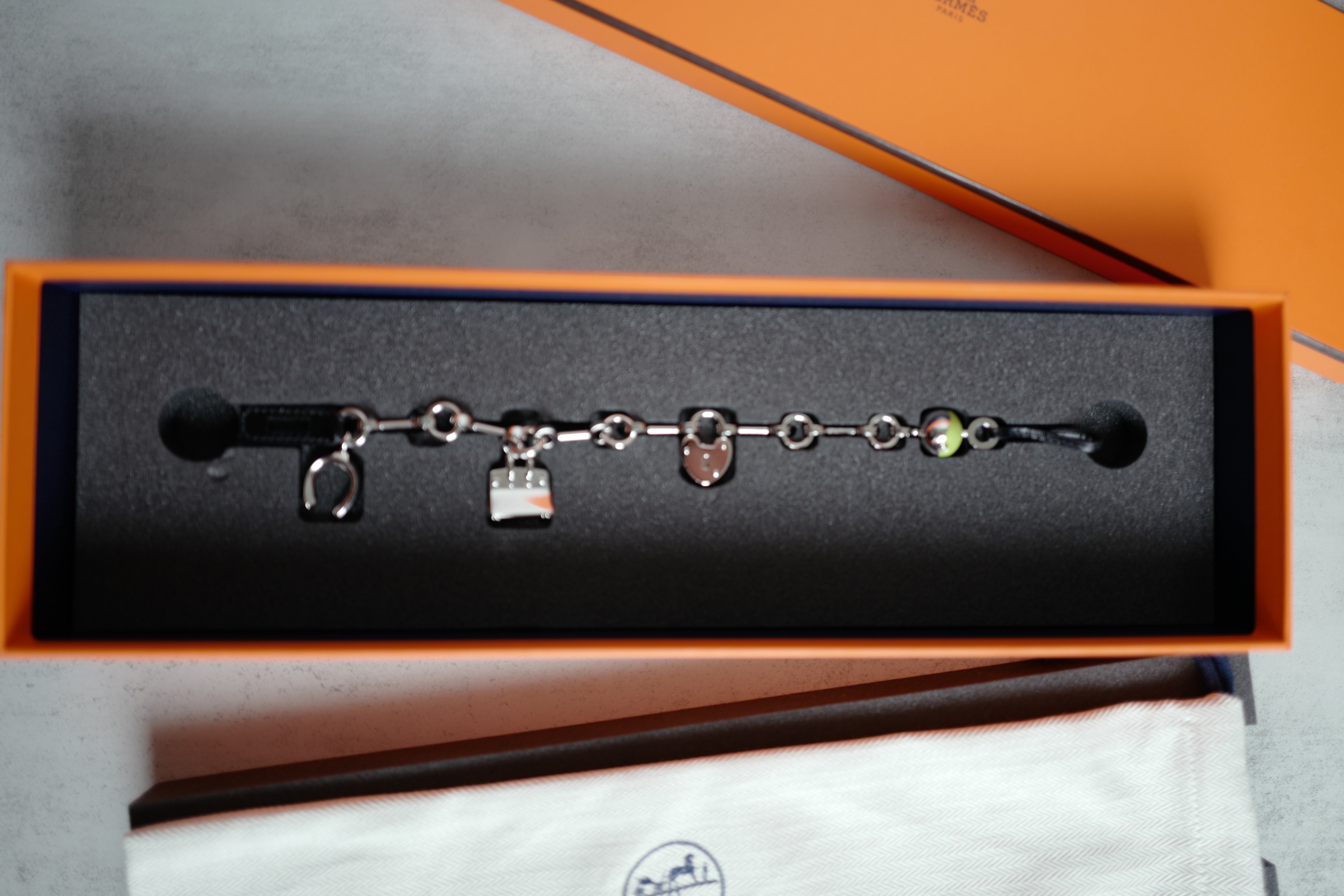 BNIB Hermès Bag Charm Accessory Bijou De Birkin N1 Box Calfskin AA Noir Grany