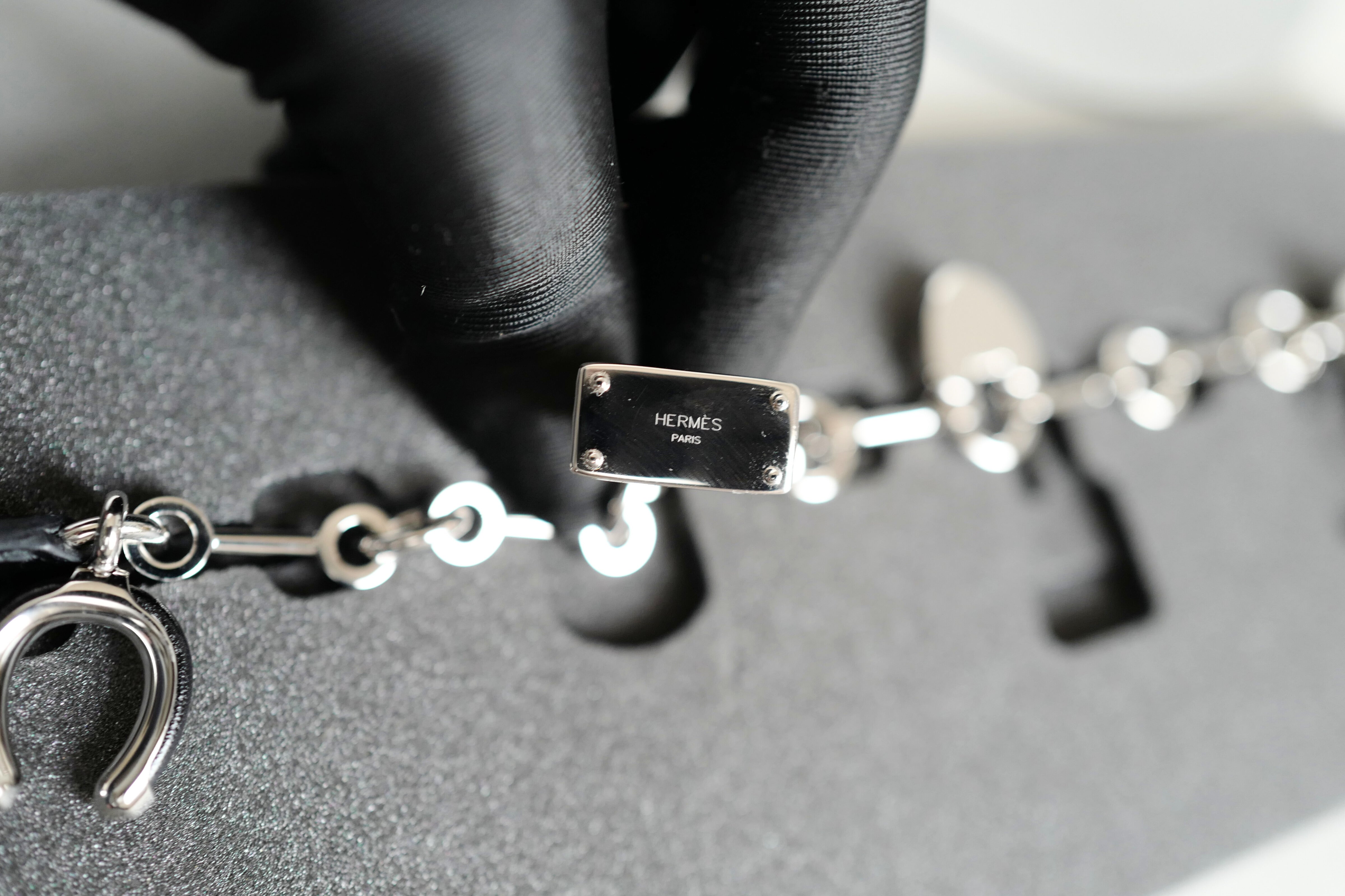 BNIB Hermès Bag Charm Accessory Bijou De Birkin N1 Box Calfskin AA Noir Grany