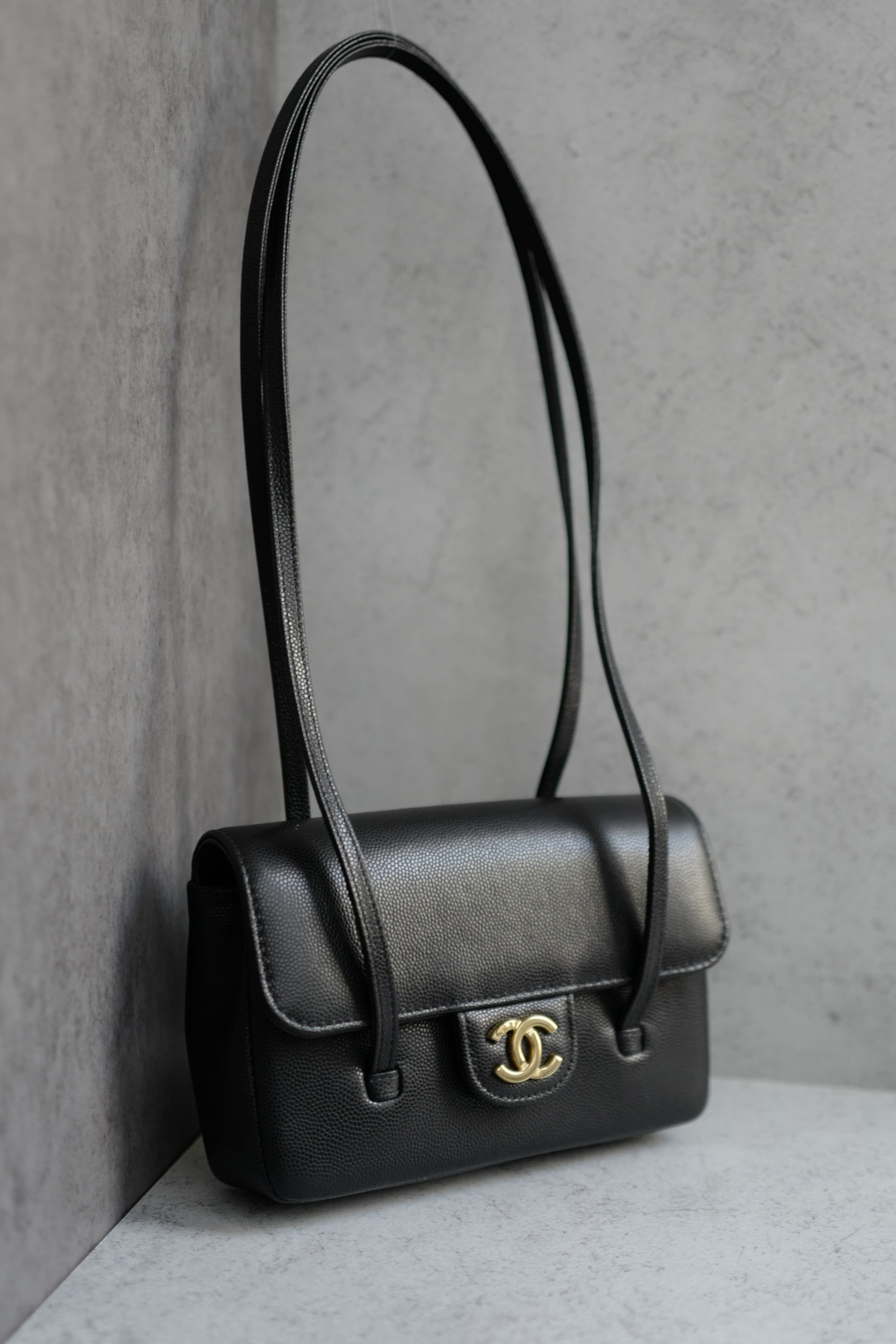 Chanel 26 Preppy Coco 17 Mini Black Grained Shiny Calfskin Gold Hardware