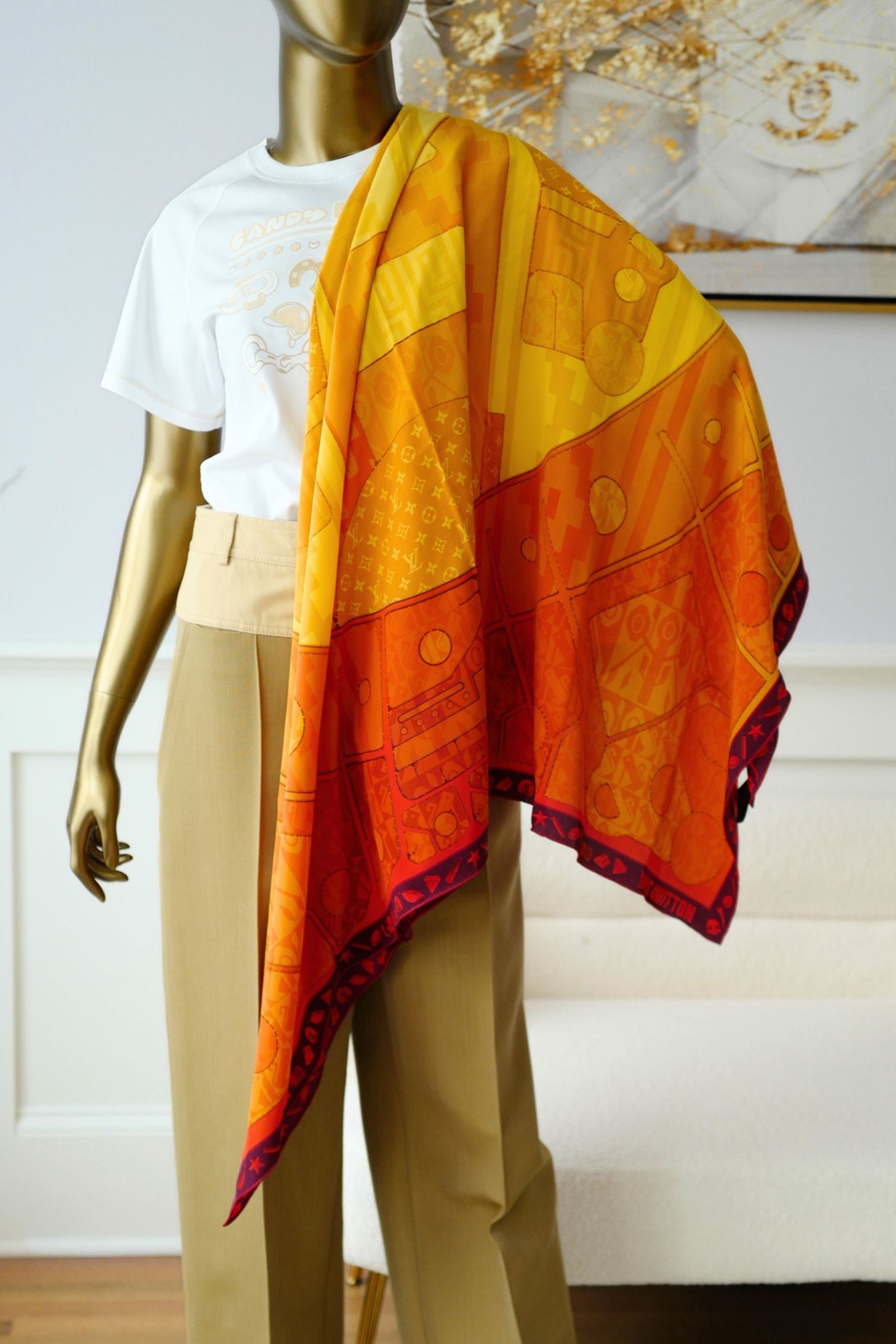 Louis Vuitton Inti Sun Scarf Silk Yellow Monogram Geometric
