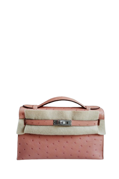 BNIB Hermès Kelly Pochette Clutch Terre Cuite Ostrich with Palladium Hardware