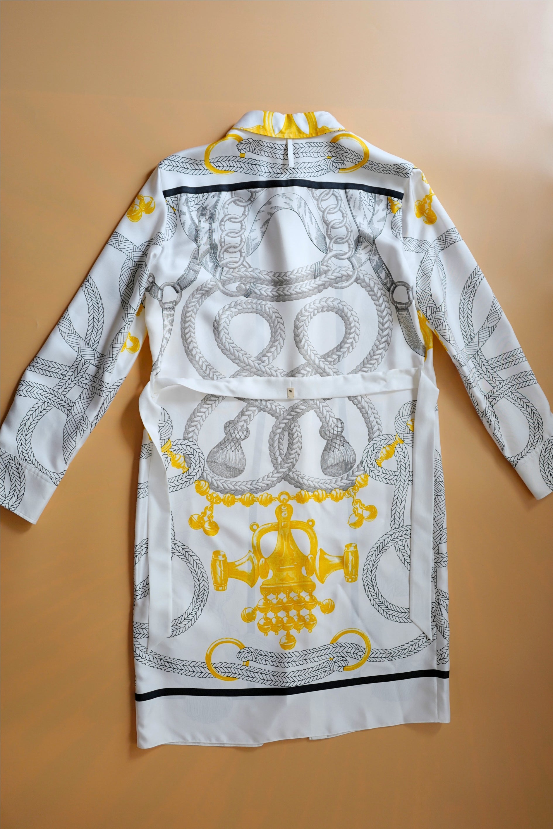 NEW Hermès "Palefroi Remix" Shirt Dress Blanc Nacre Silk Size 36