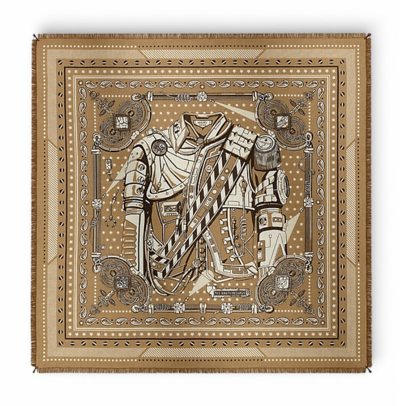 Hermès Scarf Neo Brandebourgs Bandana Frange Kraft Blanc Cashmere Silk 65