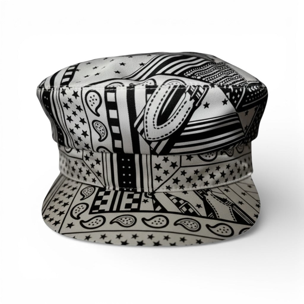 NEW Hermes Women's Deauville Cap Zigzag Printed Silk in Noir 57