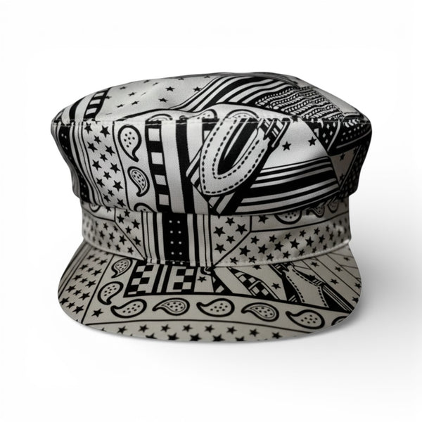 NEW Hermes Women's Deauville Cap Zigzag Printed Silk in Noir 57