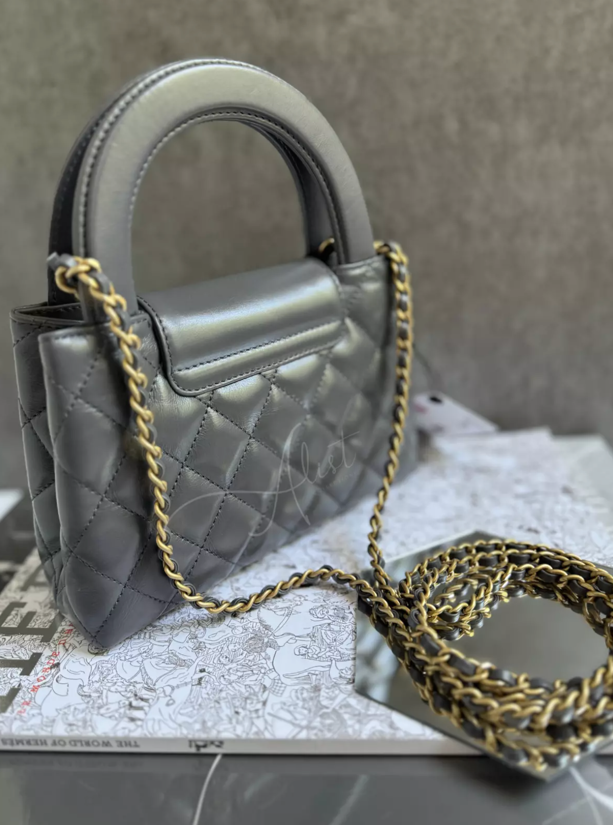 BNIB Chanel Kelly Small Shopping Bag in Grey Shiny Calfskin & Gold-Tone Hardware