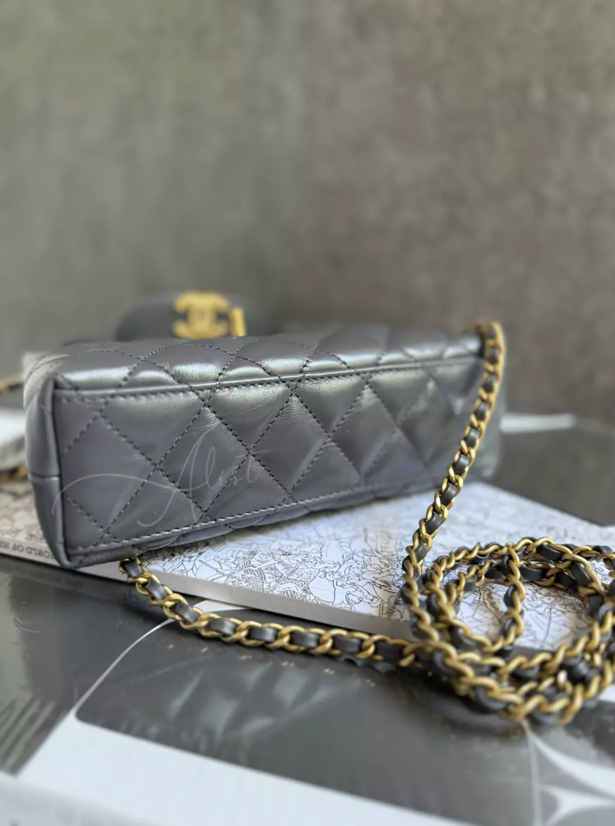 BNIB Chanel Kelly Small Shopping Bag in Grey Shiny Calfskin & Gold-Tone Hardware