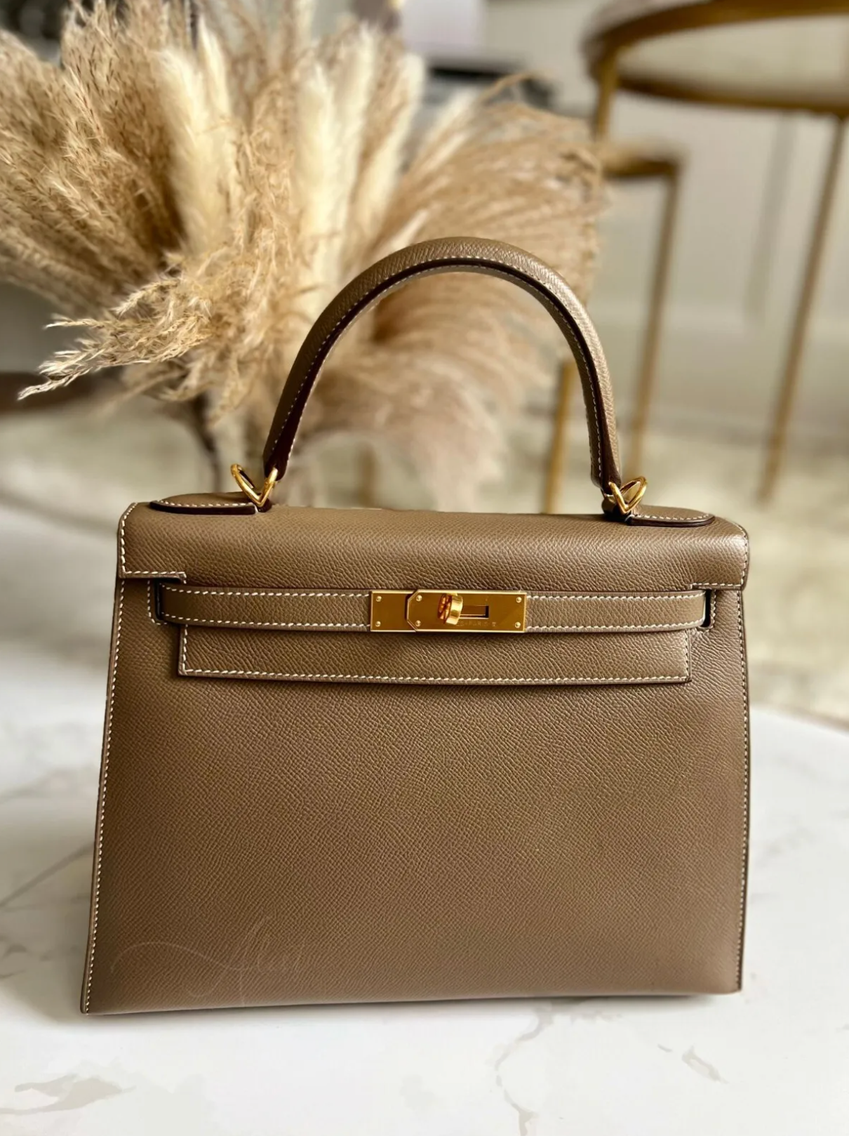 Hermes Kelly 28 Etoupe Sellier Epsom Gold HW C Stamp 2019