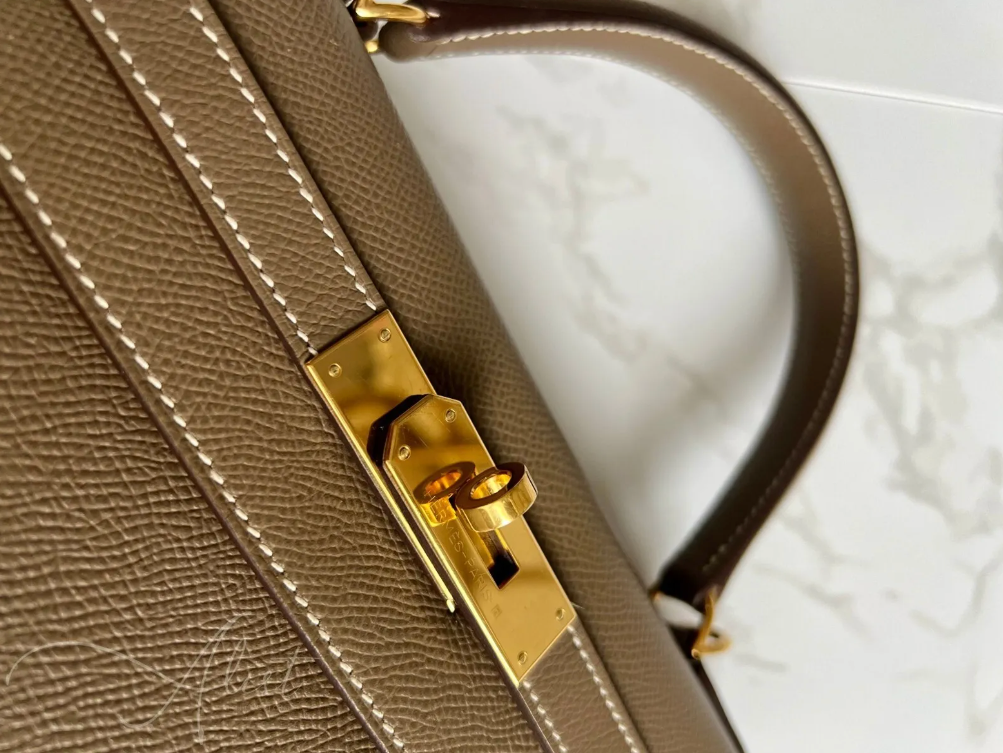 Hermes Kelly 28 Etoupe Sellier Epsom Gold HW C Stamp 2019