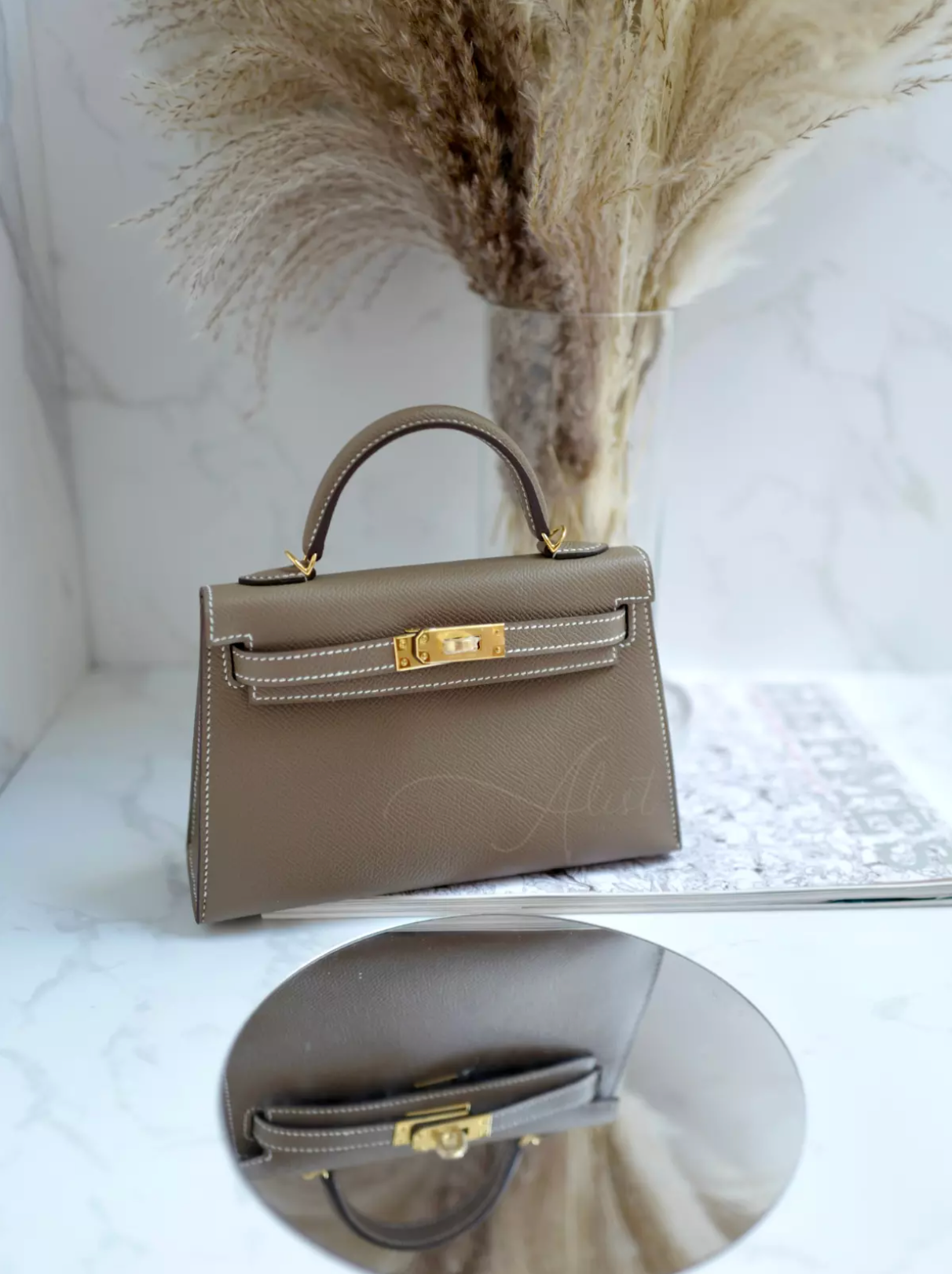 BNiB Hermes Mini kelly 20 Etoupe Epsom Gold HW U Stamp