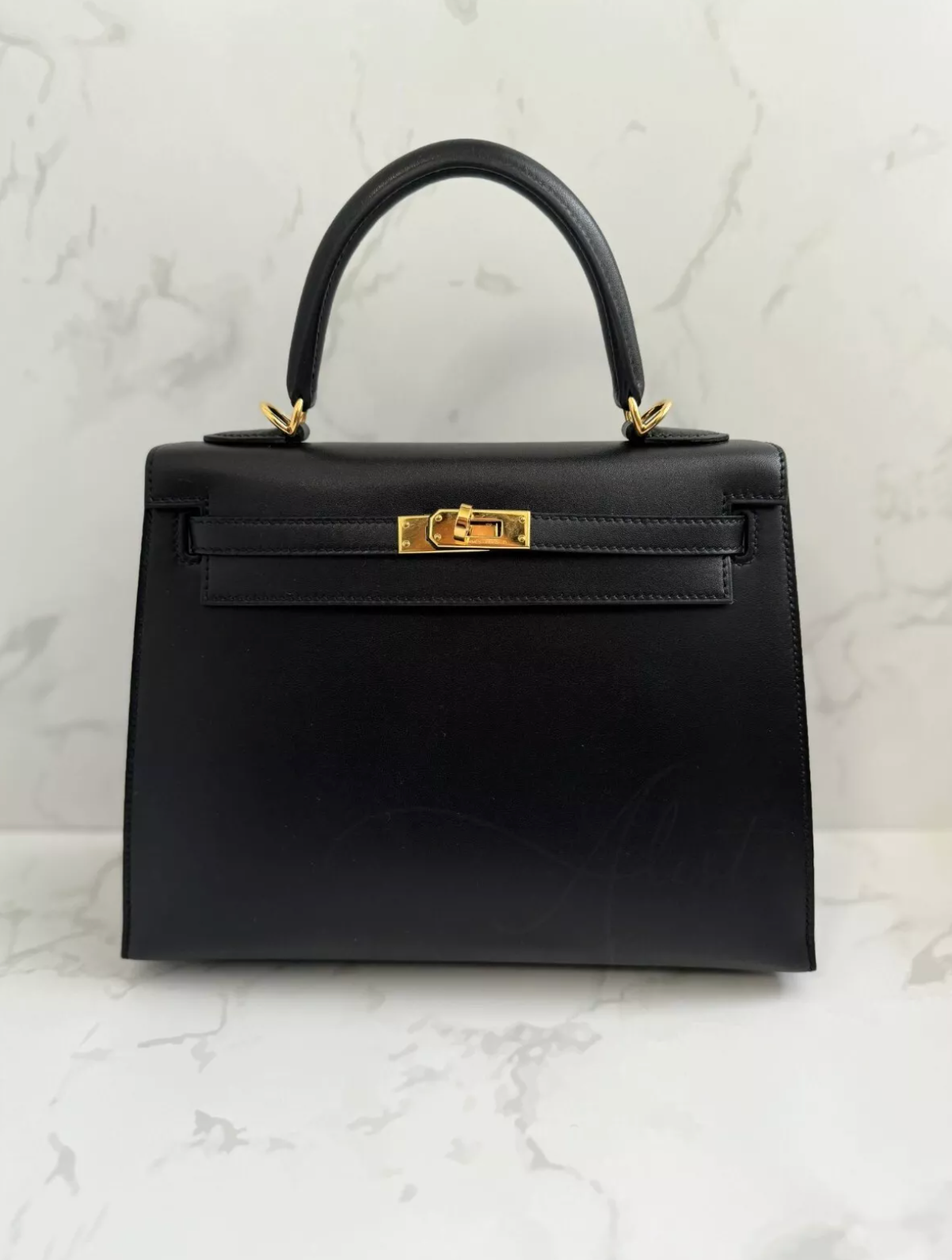 Hermes Kelly 25 Black Tadelakh Sellier Gold HW Complete Original Receipt NEW