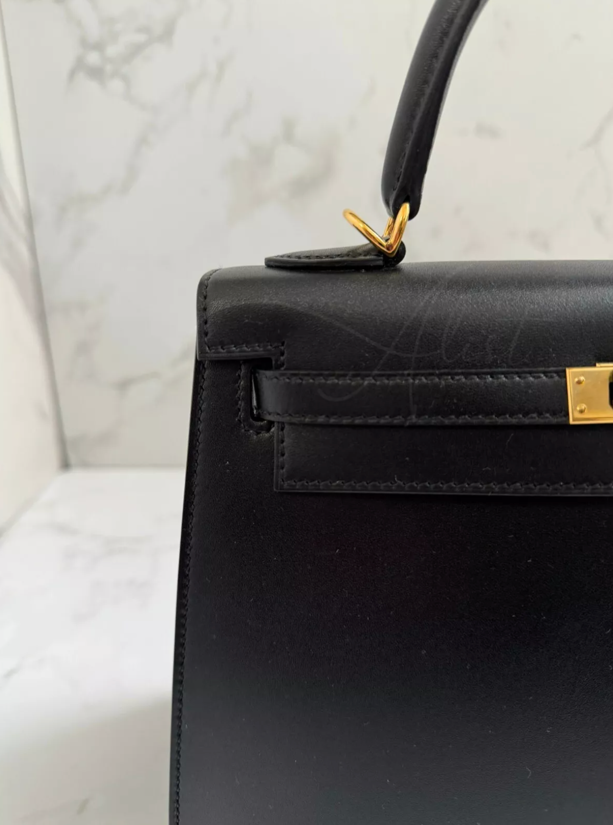 Hermes Kelly 25 Black Tadelakh Sellier Gold HW Complete Original Receipt NEW