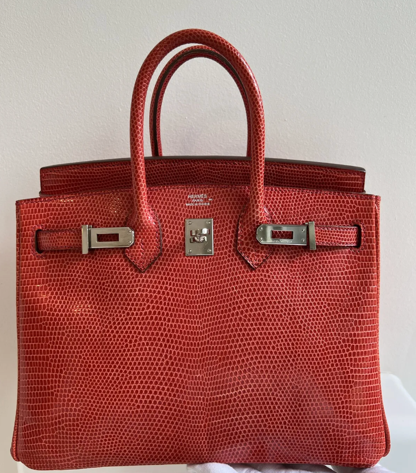 Hermes Birkin 25 Lizard In Bougainvillea Red With Palladium HW