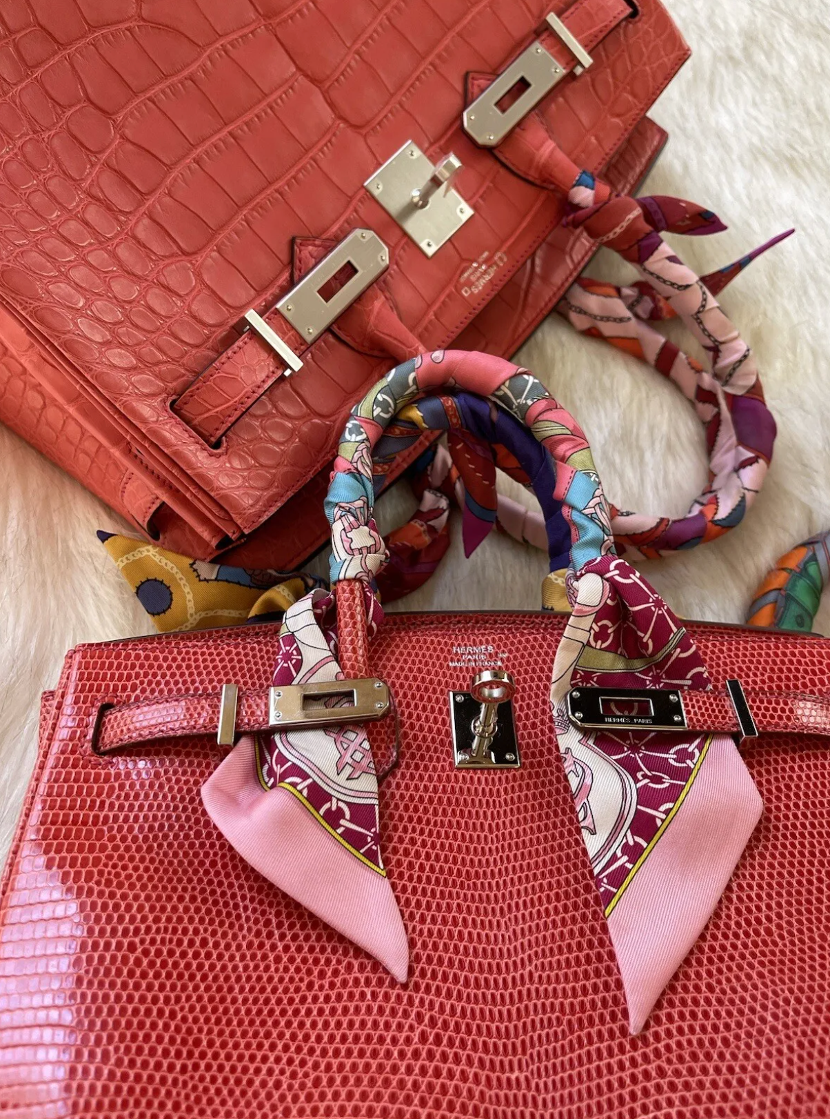 Hermes Birkin 25 Lizard In Bougainvillea Red With Palladium HW