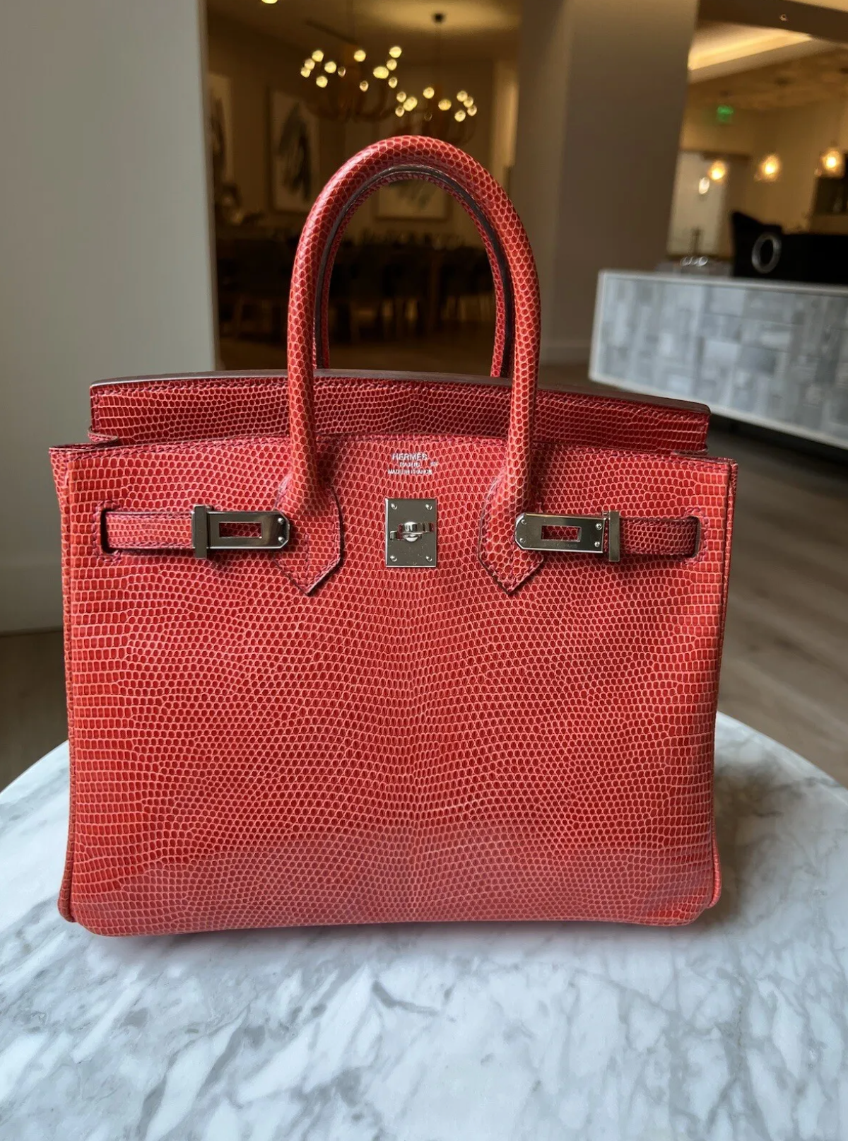 Hermes Birkin 25 Lizard In Bougainvillea Red With Palladium HW