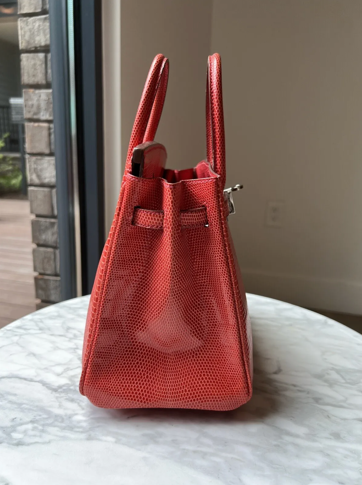 Hermes Birkin 25 Lizard In Bougainvillea Red With Palladium HW