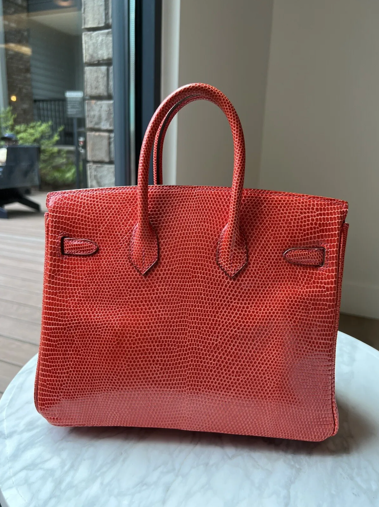 Hermes Birkin 25 Lizard In Bougainvillea Red With Palladium HW