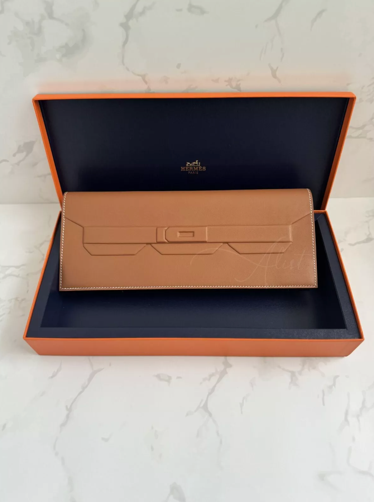 BNIB Hermes Shadow Birkin Clutch In Gold Brown Limited Edition Blue Box NEW