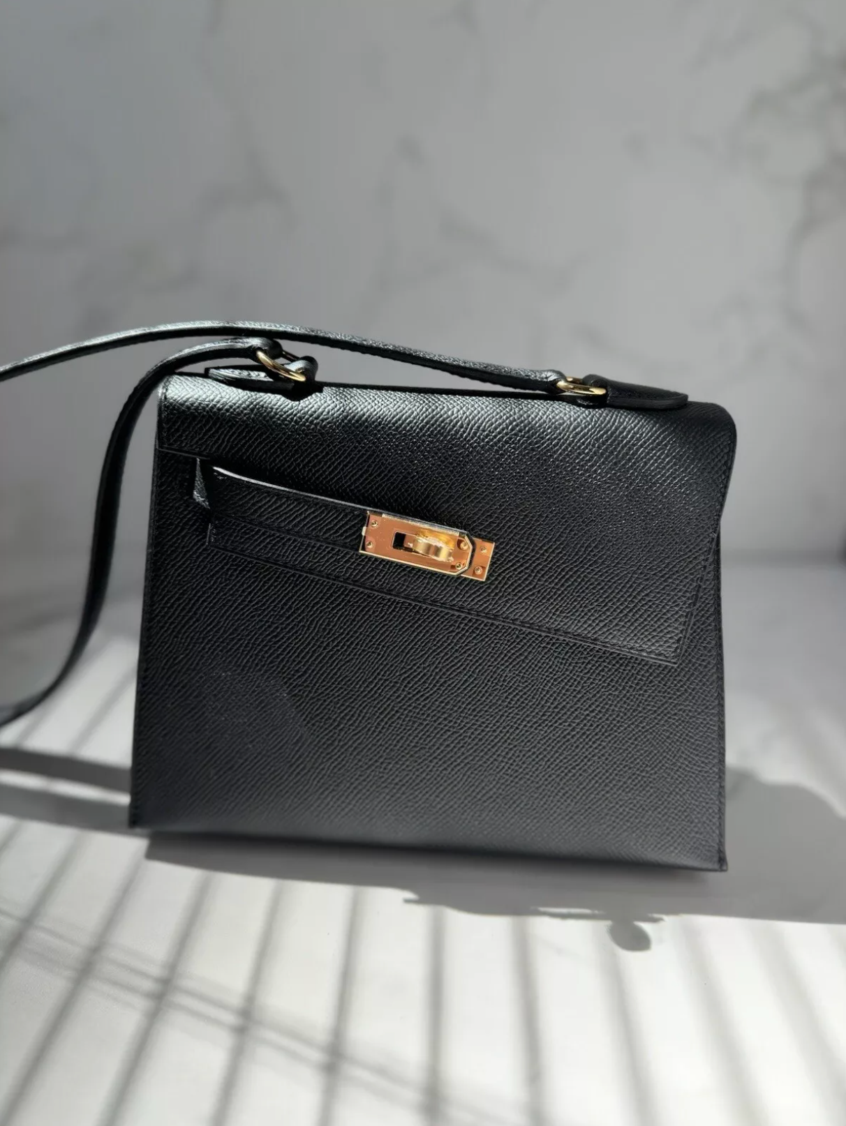 BNIB Hermes Kelly En Desordre Black Epsom Gold HW  B Stamp Limited Edition