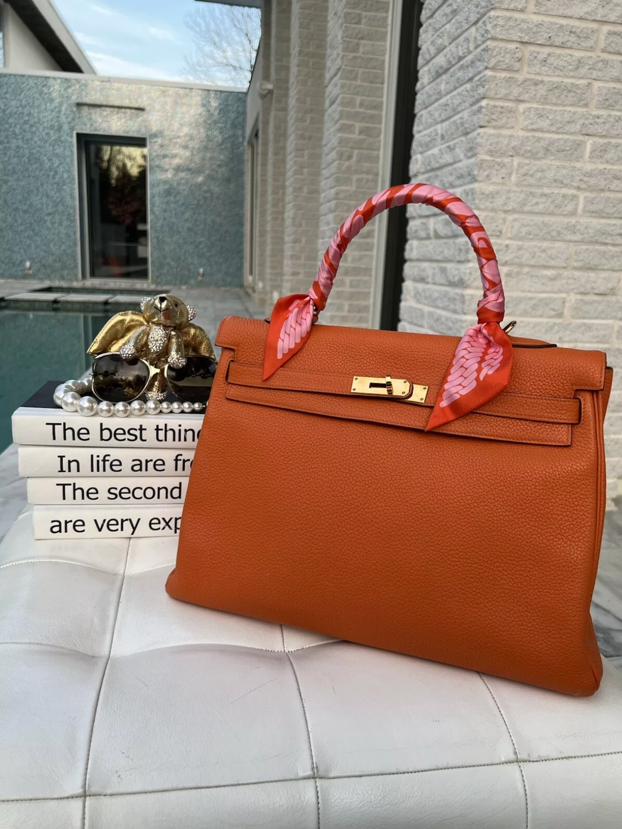 Preowned Hermes Kelly 35 Orange Togo Gold Hardware #P