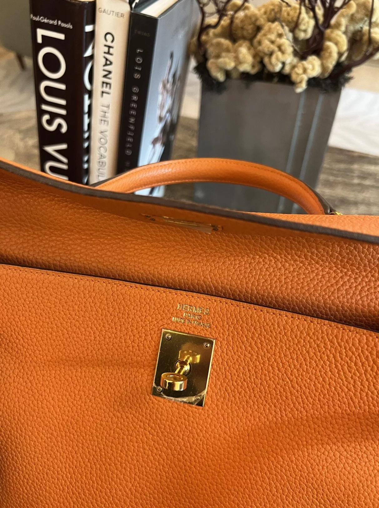 Preowned Hermes Kelly 35 Orange Togo Gold Hardware #P