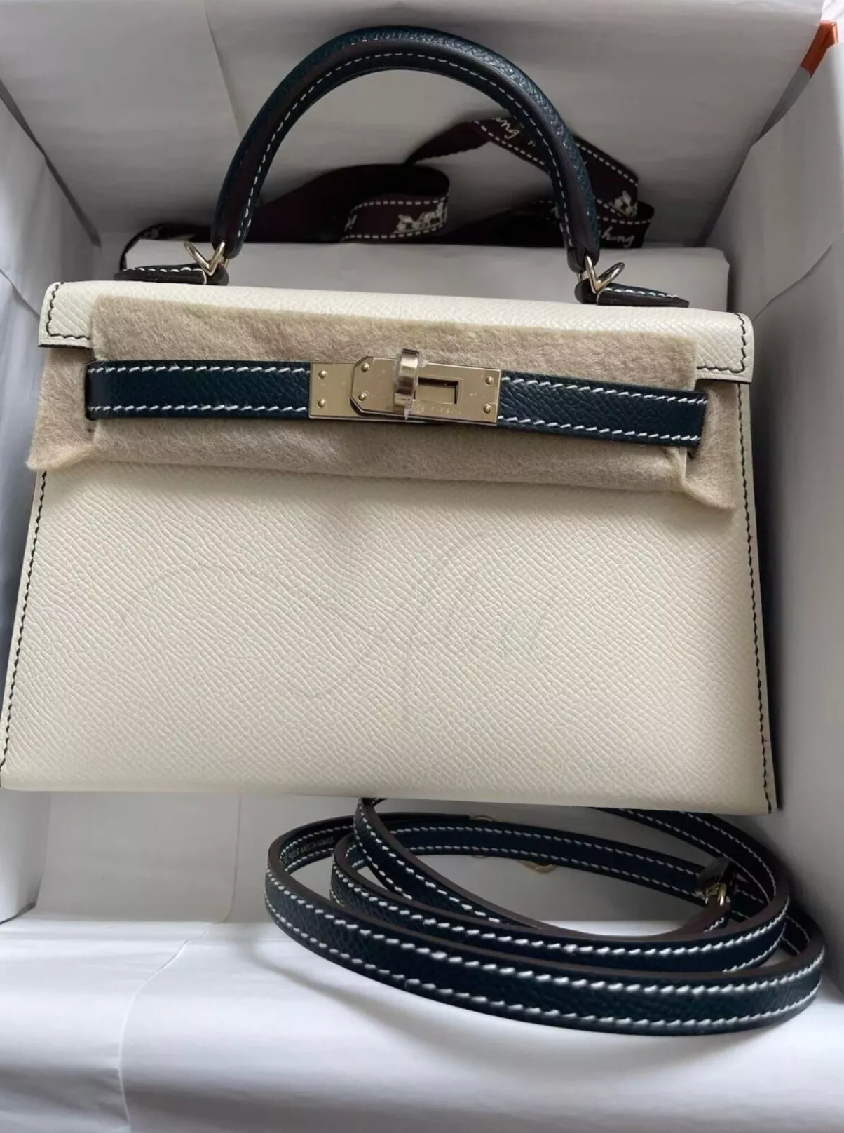 New Hermes Mini kelly 20 HSS Nata/Vert Cypress Epsom Permabrass HW 2023 Complete