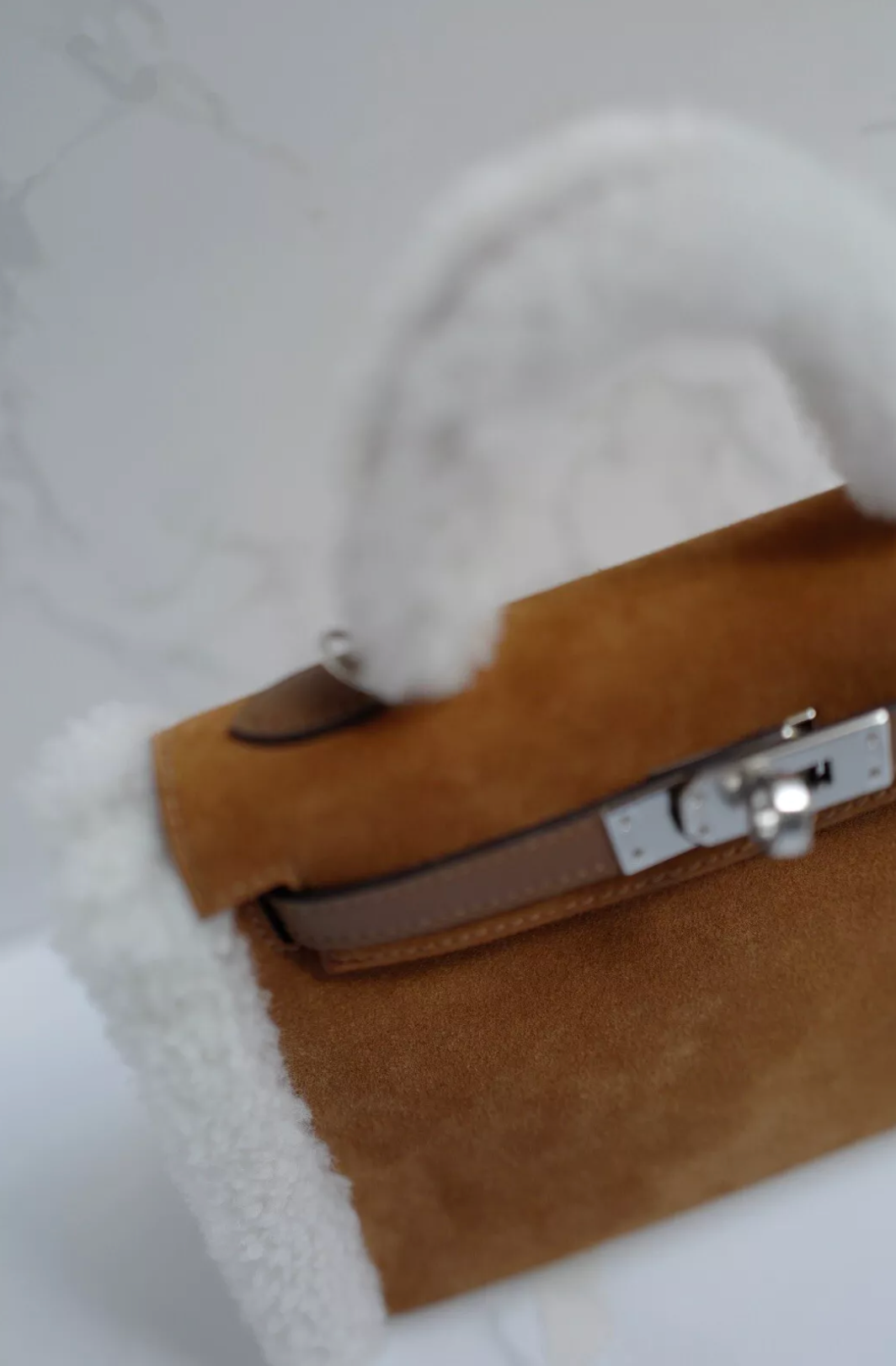 [Email Us for Payment] Hermès Kelly Mini Teddy Plush Shearling Chamois/Ecru/Alezan Palladium HW NEW