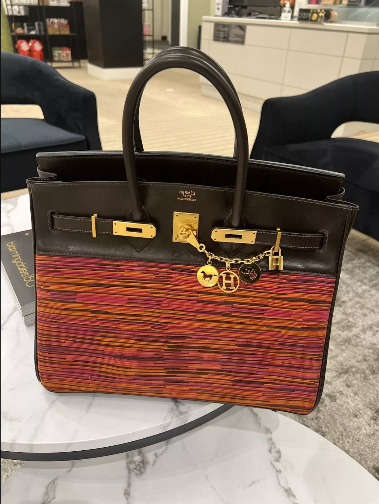 HERMES Birkin 35 Vibrato In Orange/Fuchsia With Havanne In Box Calfskin Gold HW